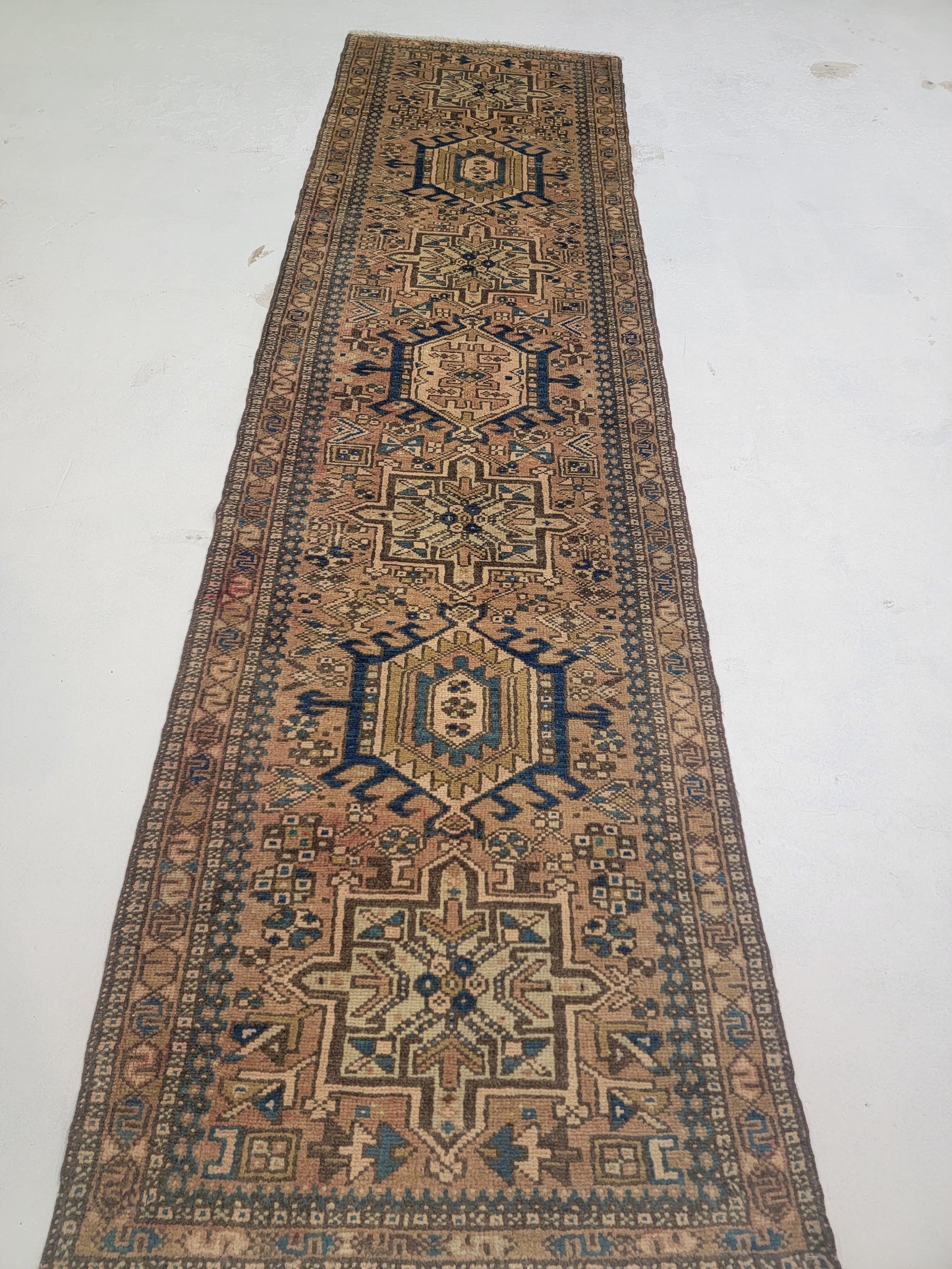 Hand-Knotted Wool Runner Heriz Karajeh 2'4" x 9'