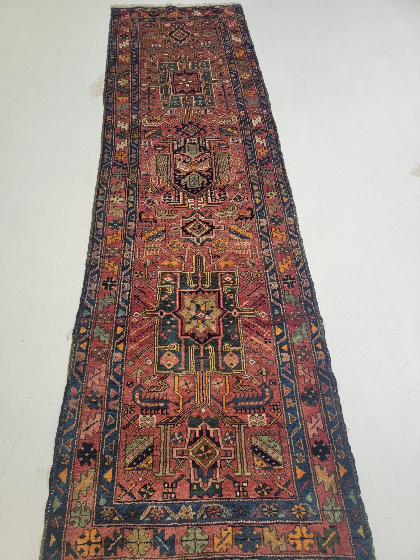 Hand-Knotted Wool Gallery Size Heriz Karajeh 3' x 10'4"