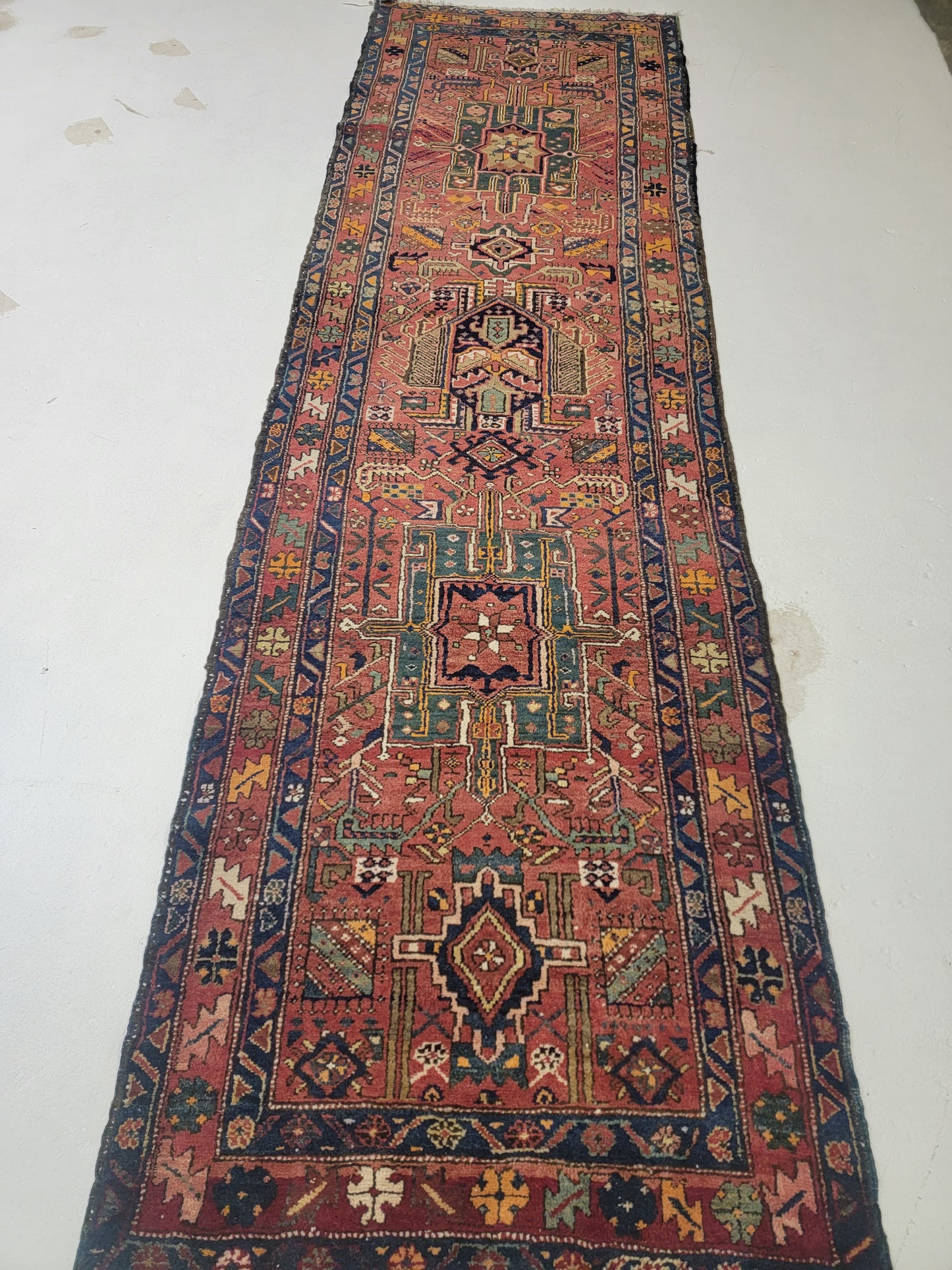 Hand-Knotted Wool Gallery Size Heriz Karajeh 3' x 10'4"