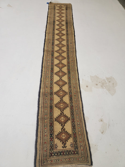 Hand-Knotted Wool Runner Turkmen 1'5" x 8'4"