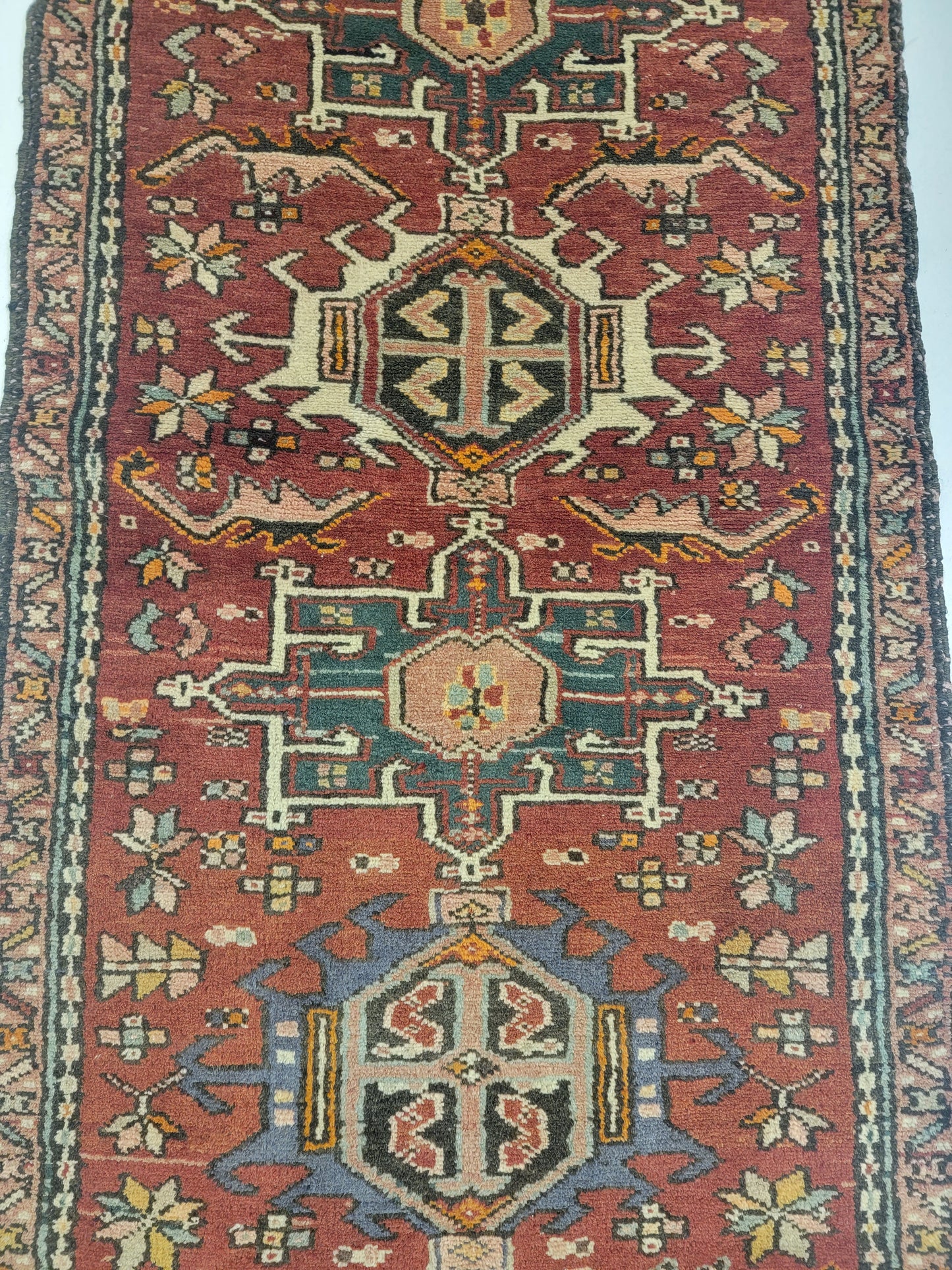 Hand-Knotted Wool Runner Heriz Karajeh 2'4" x 10'7"