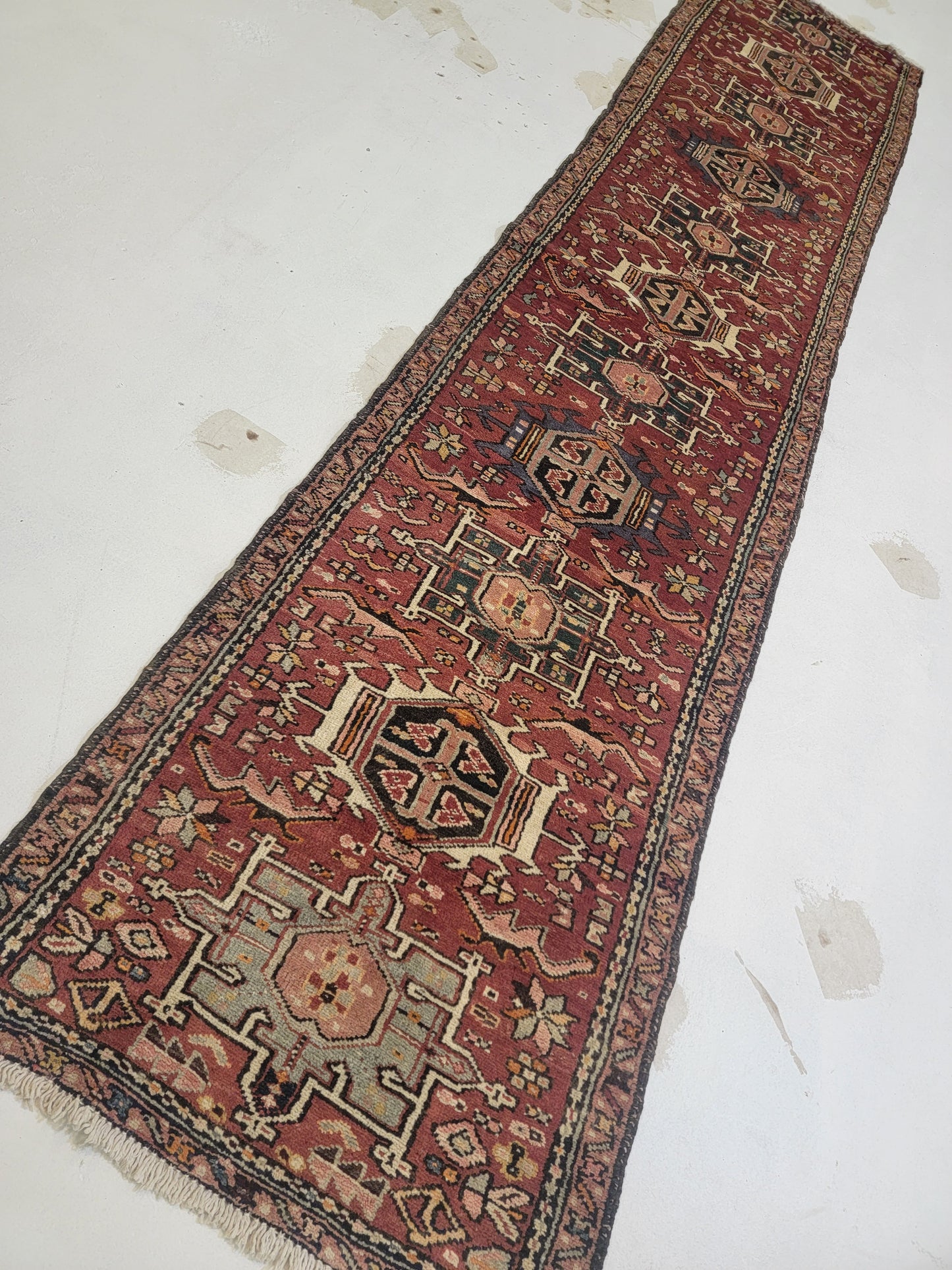 Hand-Knotted Wool Runner Heriz Karajeh 2'4" x 10'7"