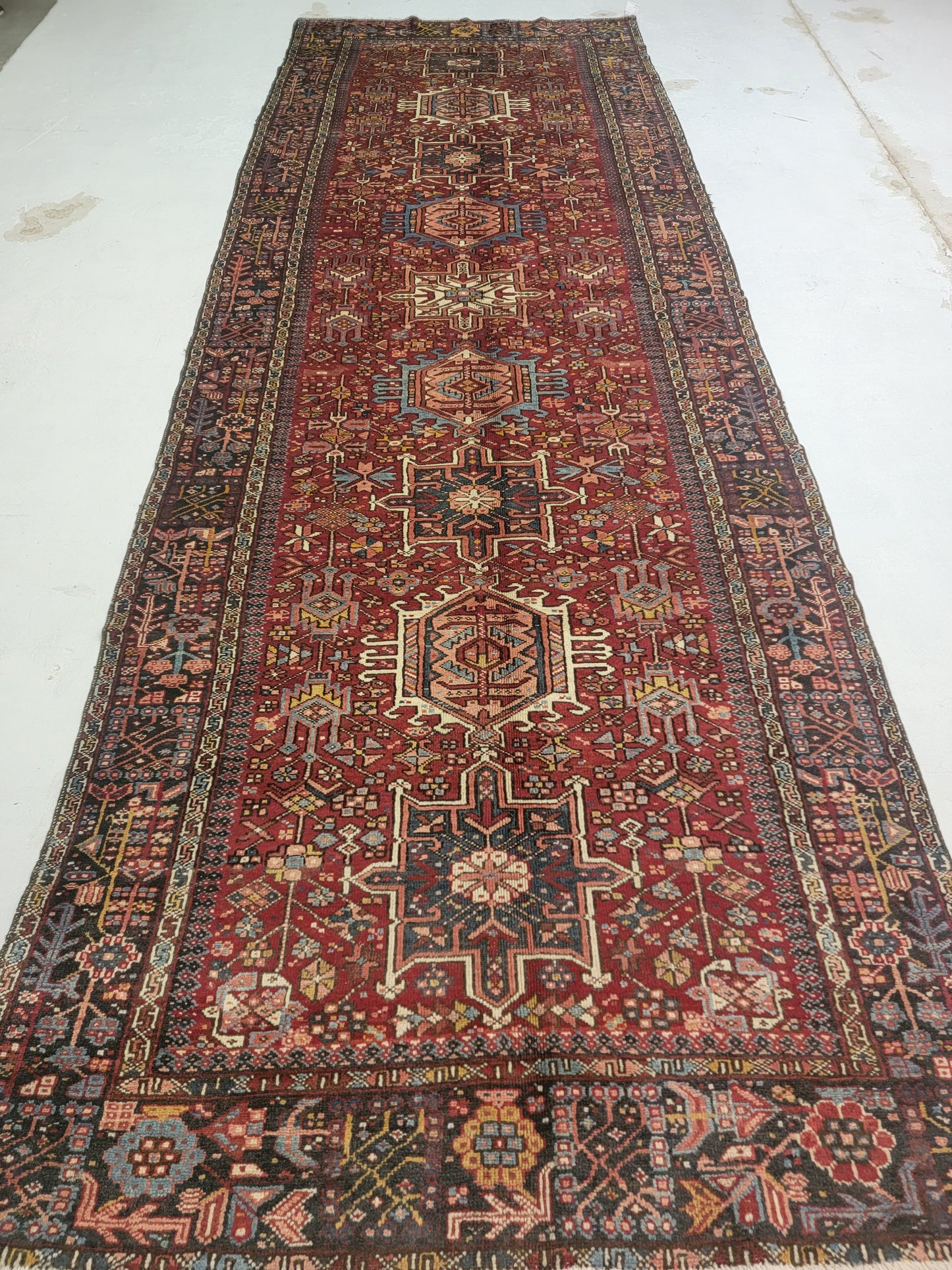 Hand-Knotted Wool Gallery Size Heriz Karajeh 4'10" x 14'5"