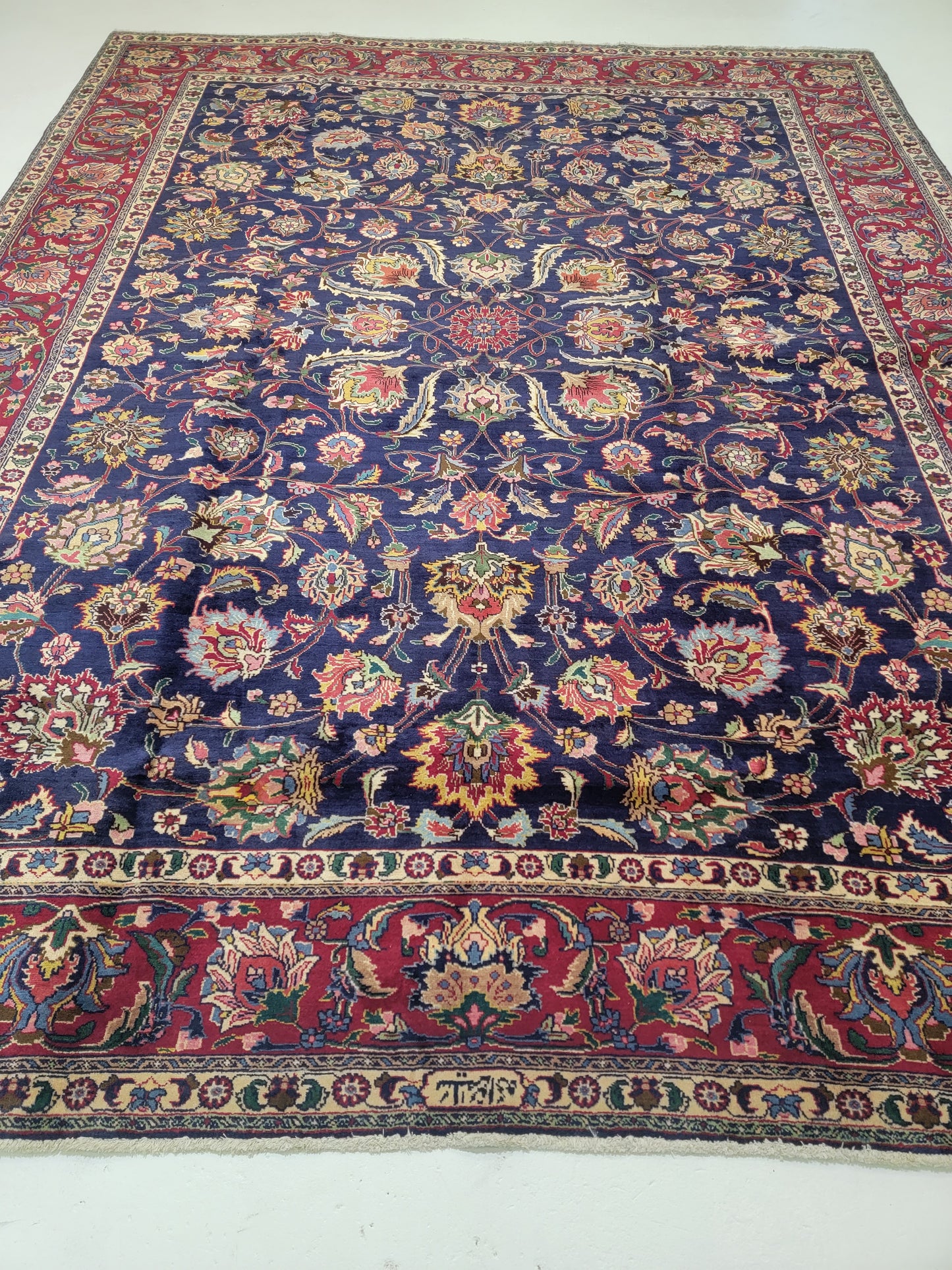 Hand-Knotted Wool Rug Tabriz Signed 10' x 12'10"