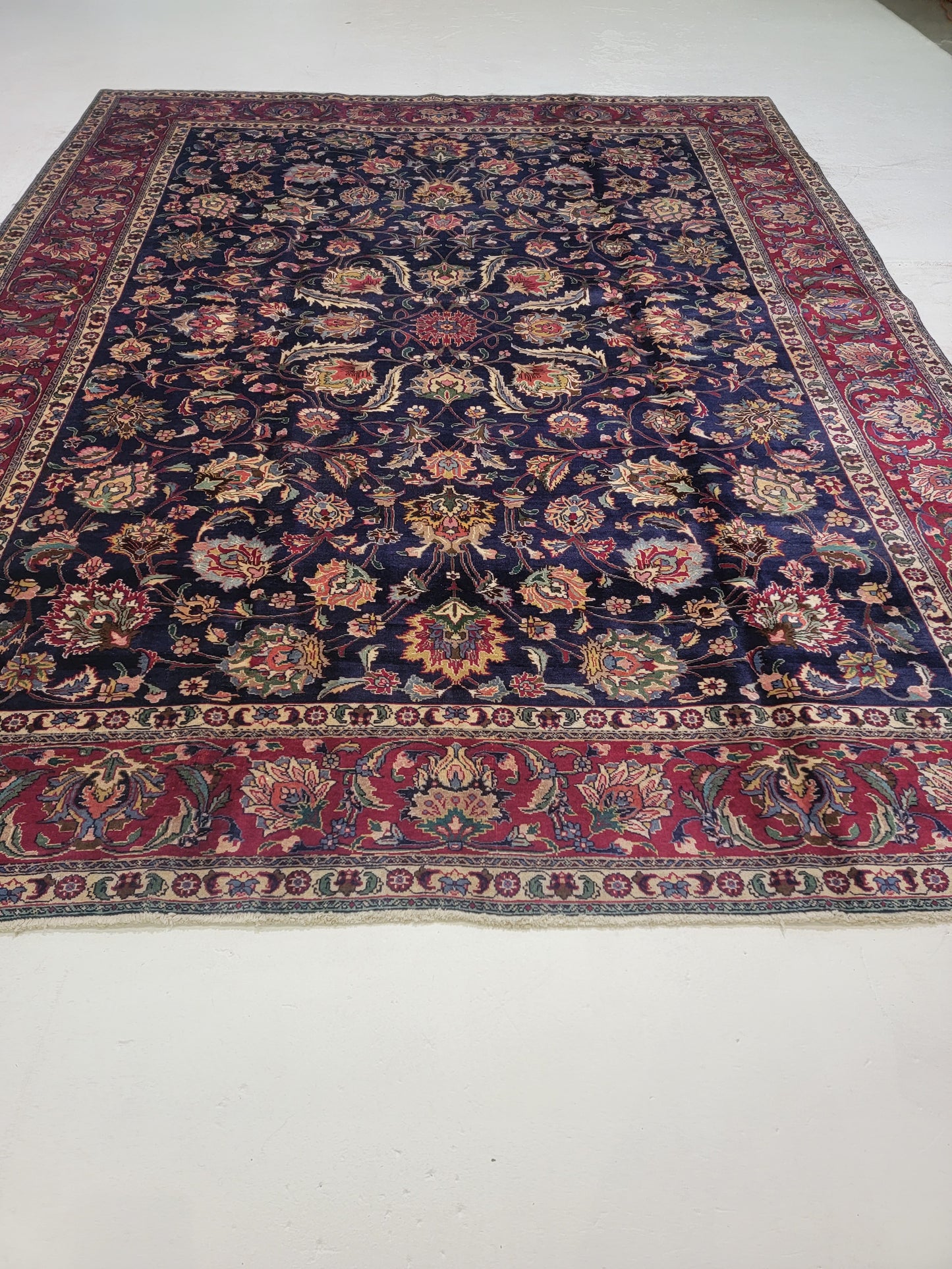Hand-Knotted Wool Rug Tabriz Signed 10' x 12'10"