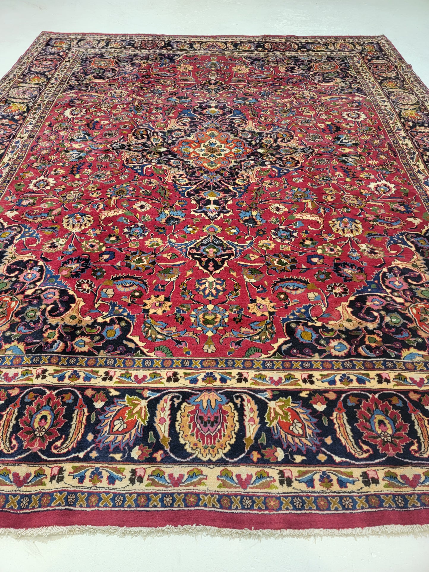 Hand-Knotted Wool Rug Mashad 9'5" x 12'5"