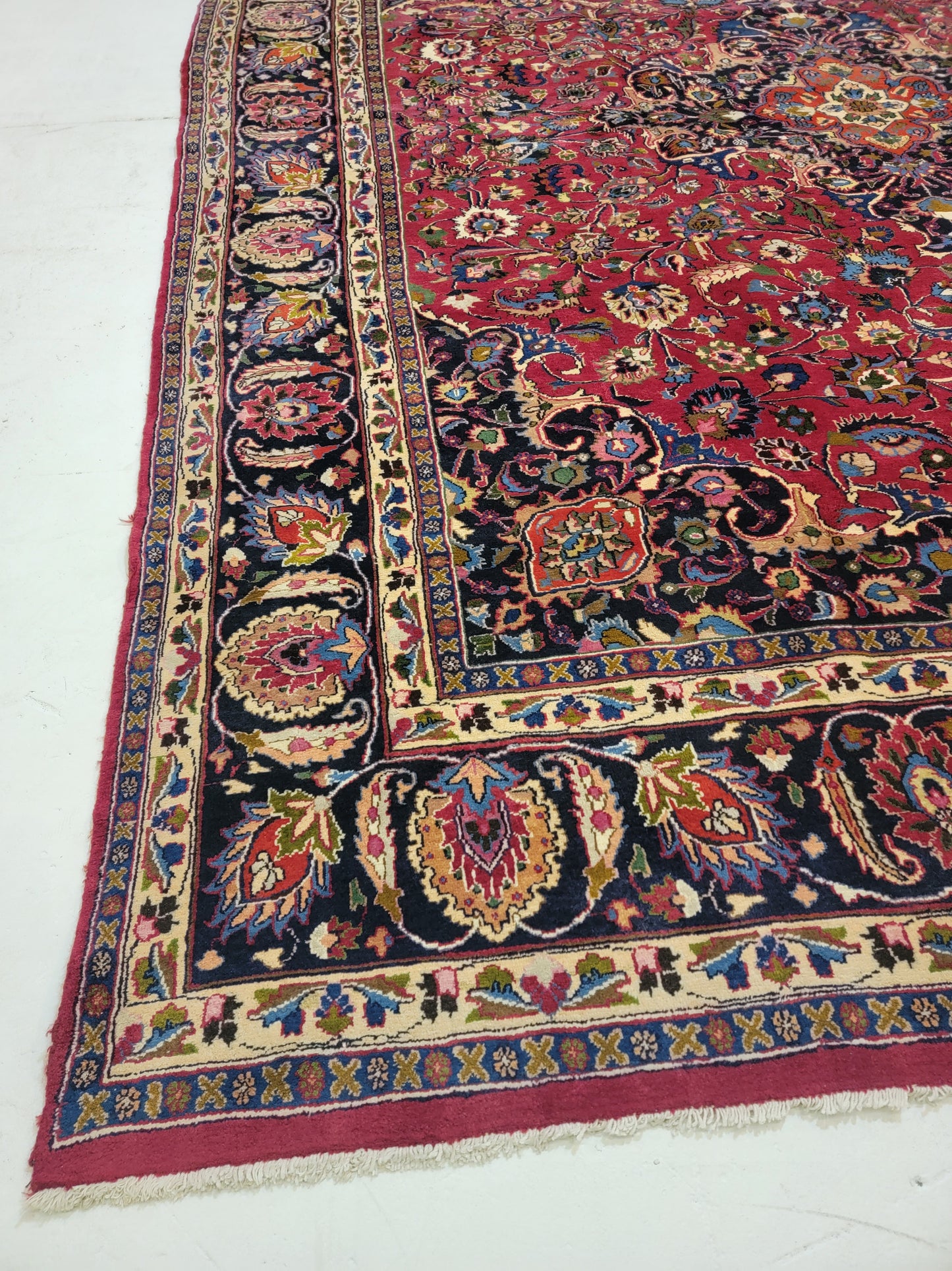 Hand-Knotted Wool Rug Mashad 9'5" x 12'5"