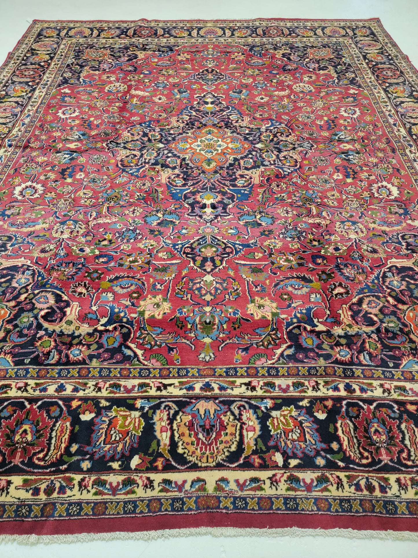 Hand-Knotted Wool Rug Mashad 9'5" x 12'5"