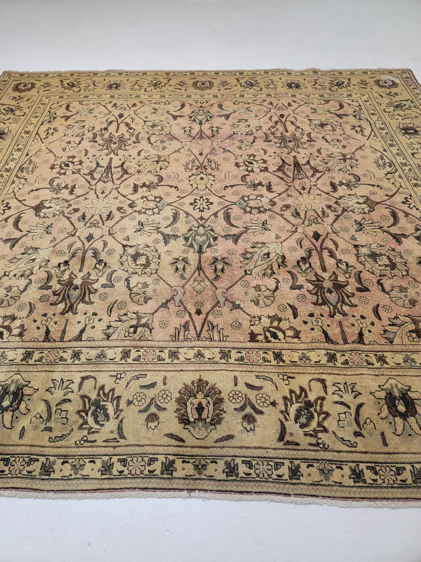 Hand-Knotted Wool Rug Tabriz Square 9'5" x 9'8"
