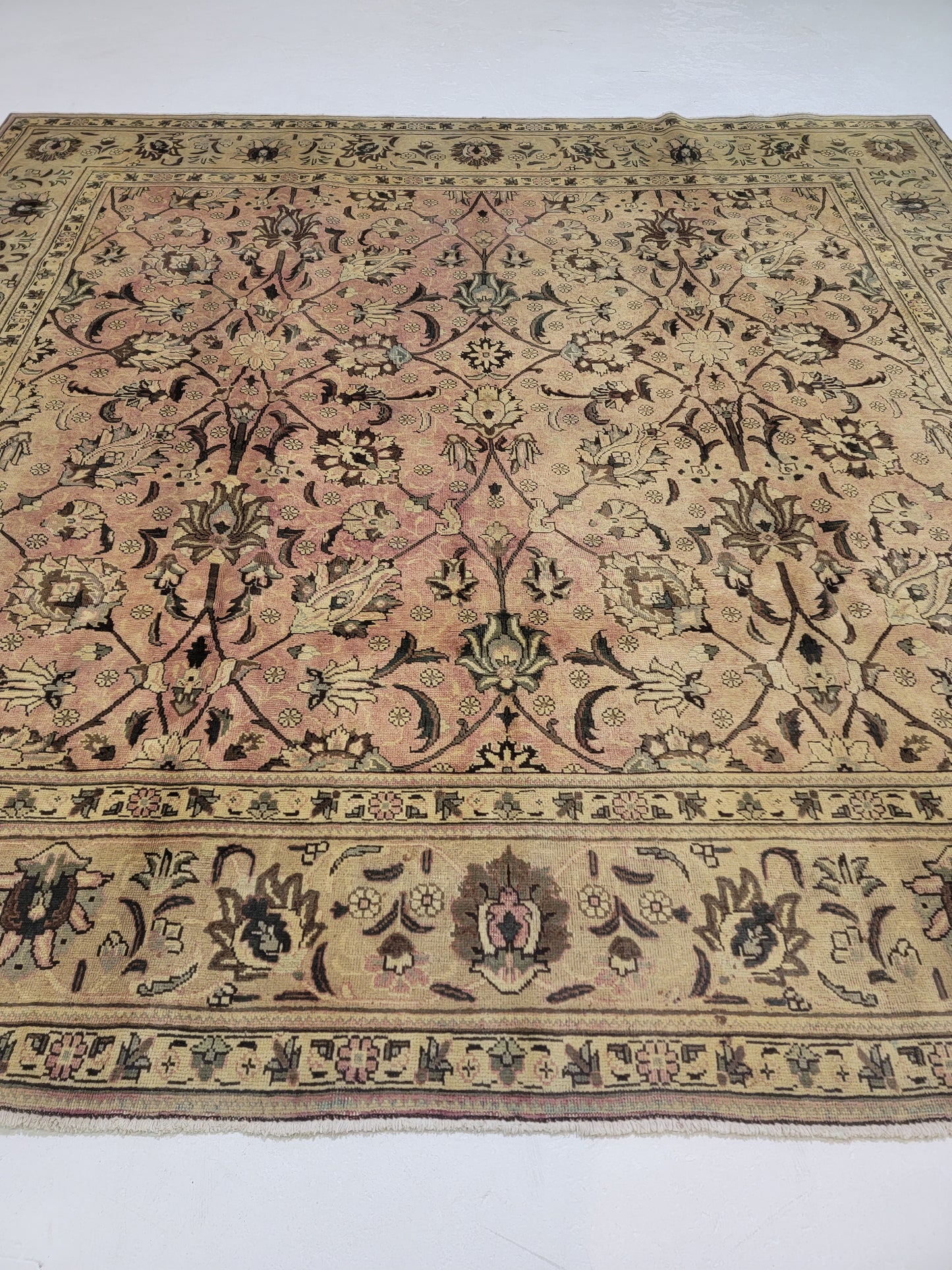 Hand-Knotted Wool Rug Tabriz Square 9'5" x 9'8"