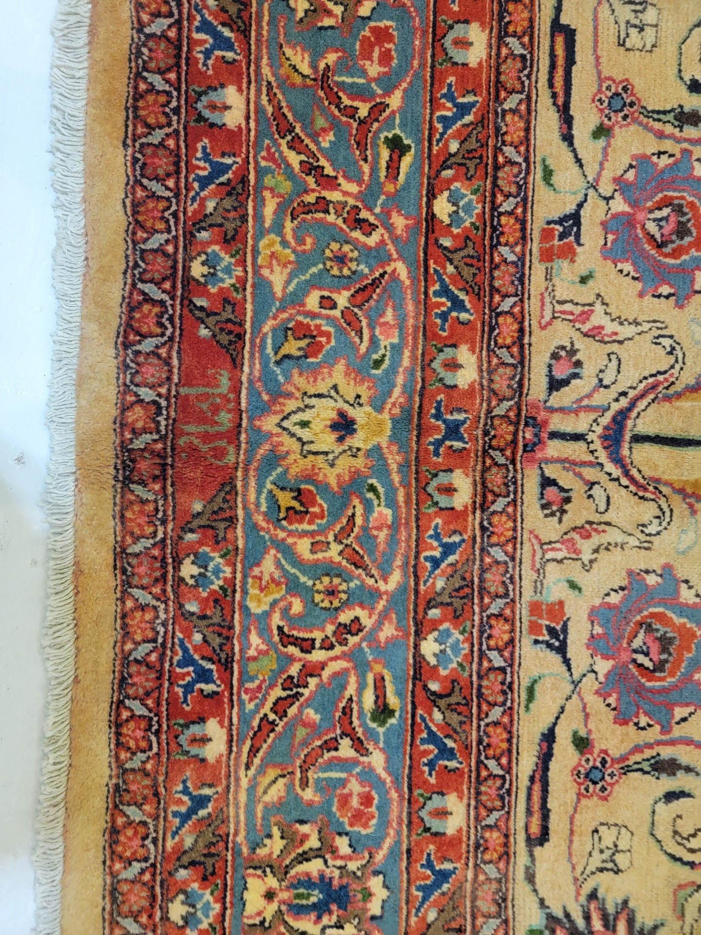 Hand-Knotted Wool Rug Mashad Signed 6'8" x 9'8"