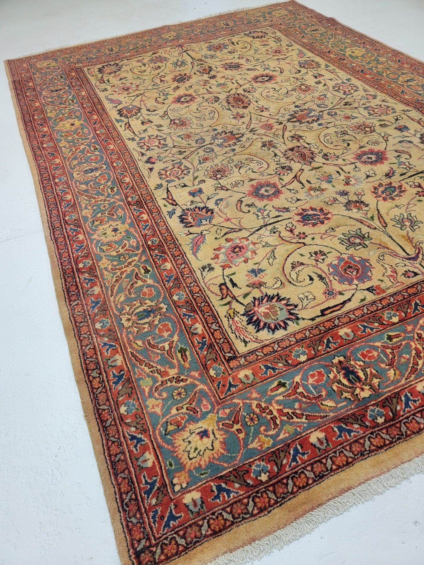 Hand-Knotted Wool Rug Mashad Signed 6'8" x 9'8"