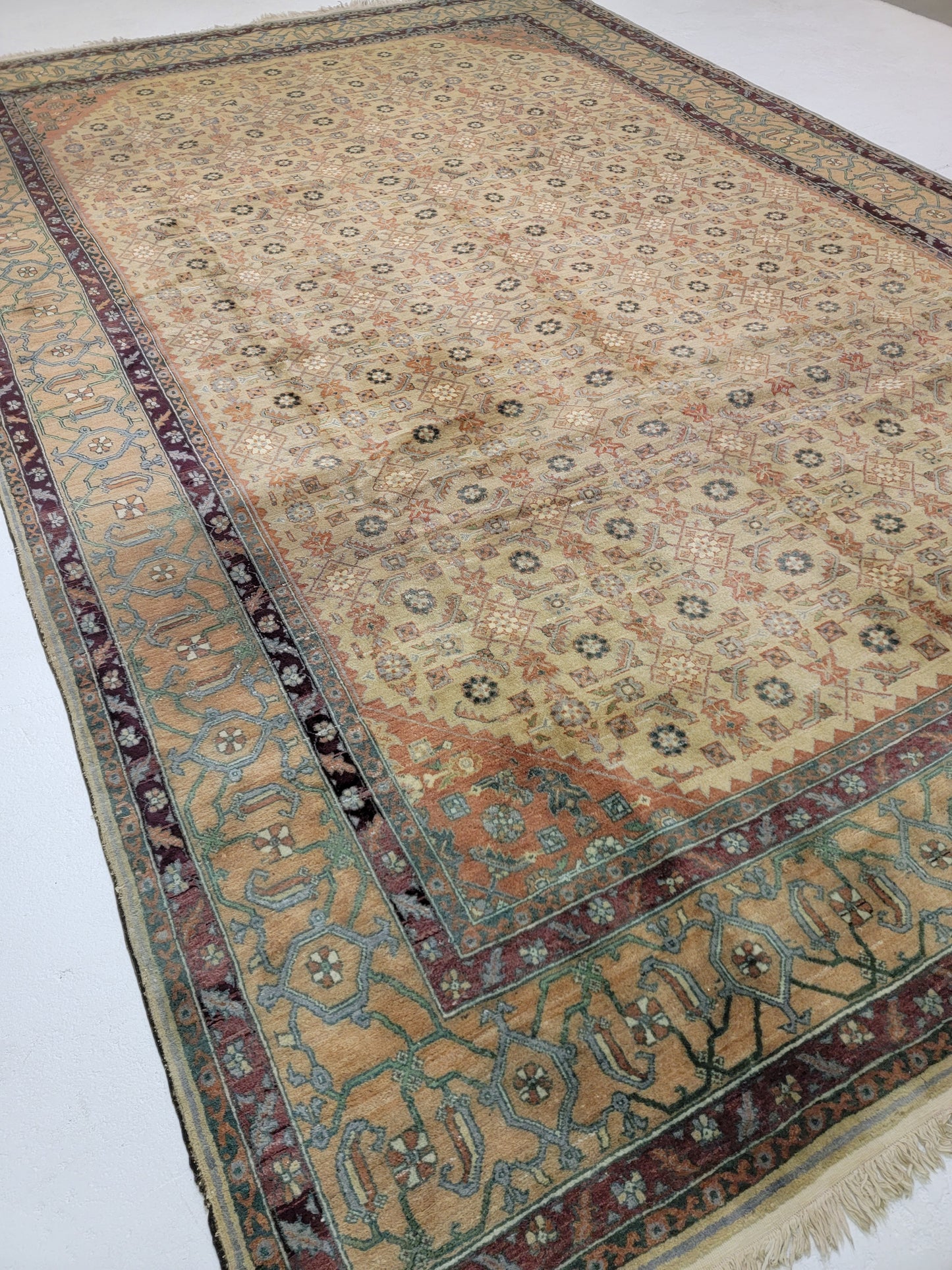 Hand-Knotted Wool Rug Egyptian Oushak 9'9" x 14'2"
