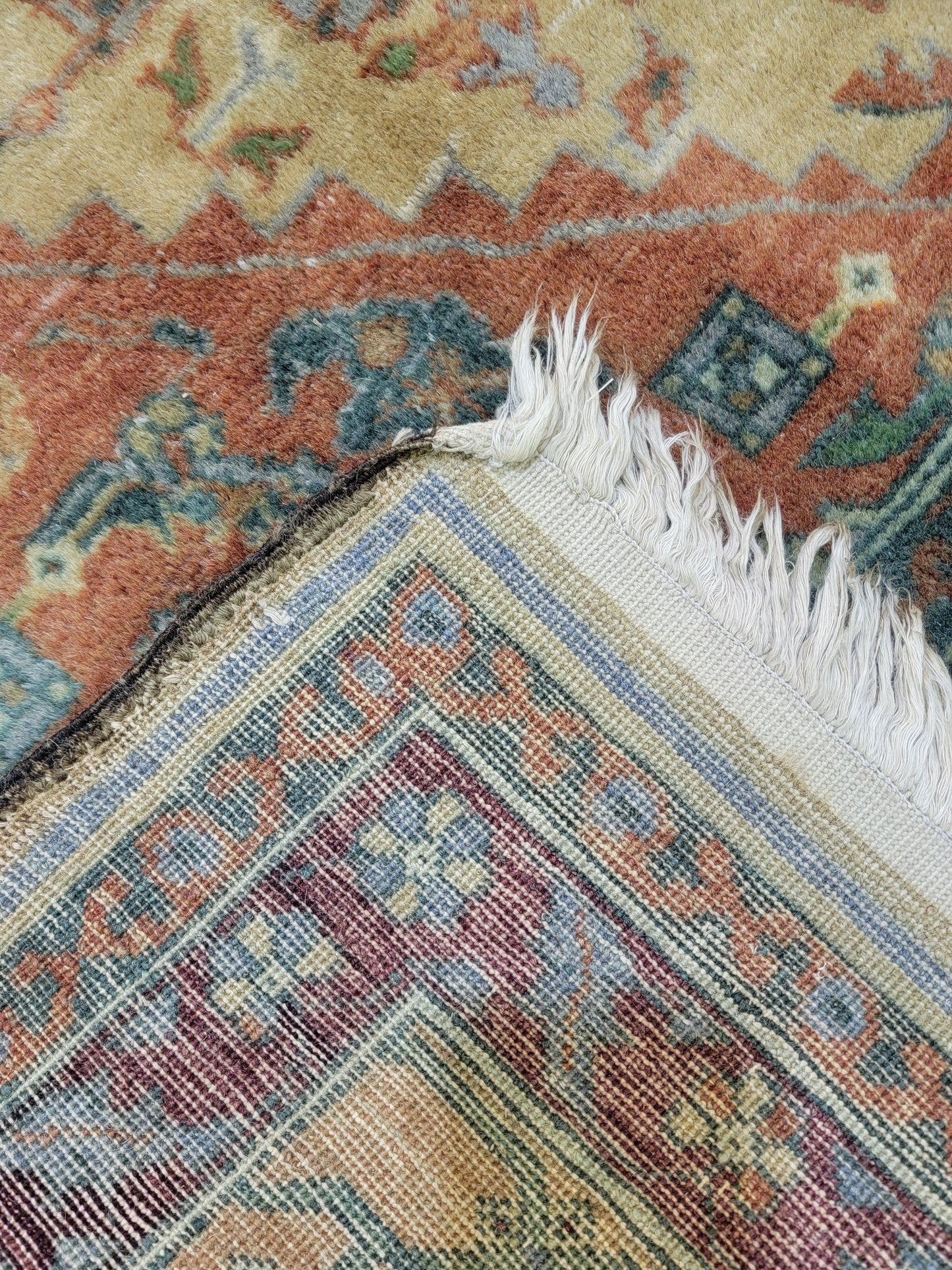 Hand-Knotted Wool Rug Egyptian Oushak 9'9" x 14'2"