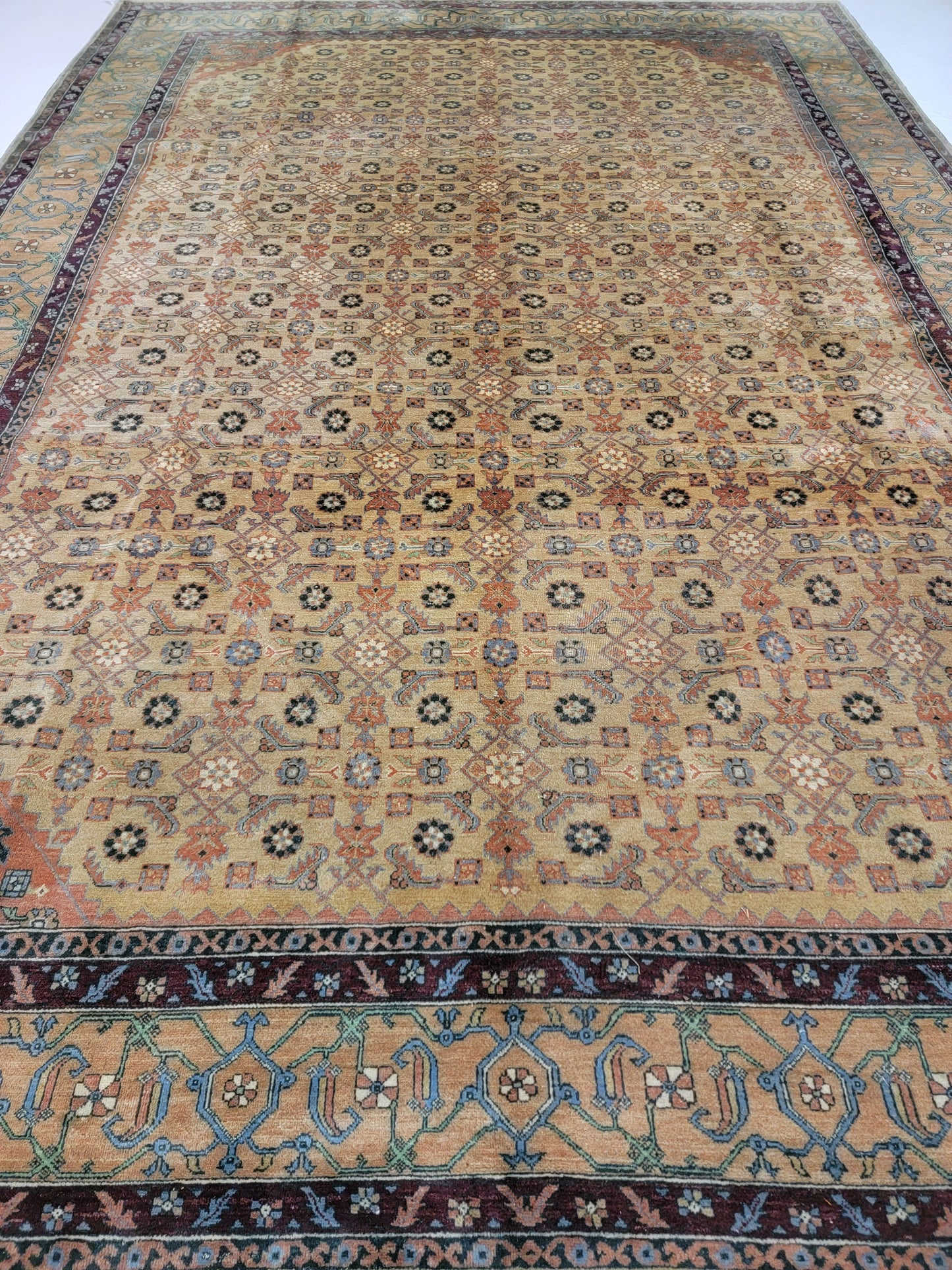 Hand-Knotted Wool Rug Egyptian Oushak 9'9" x 14'2"