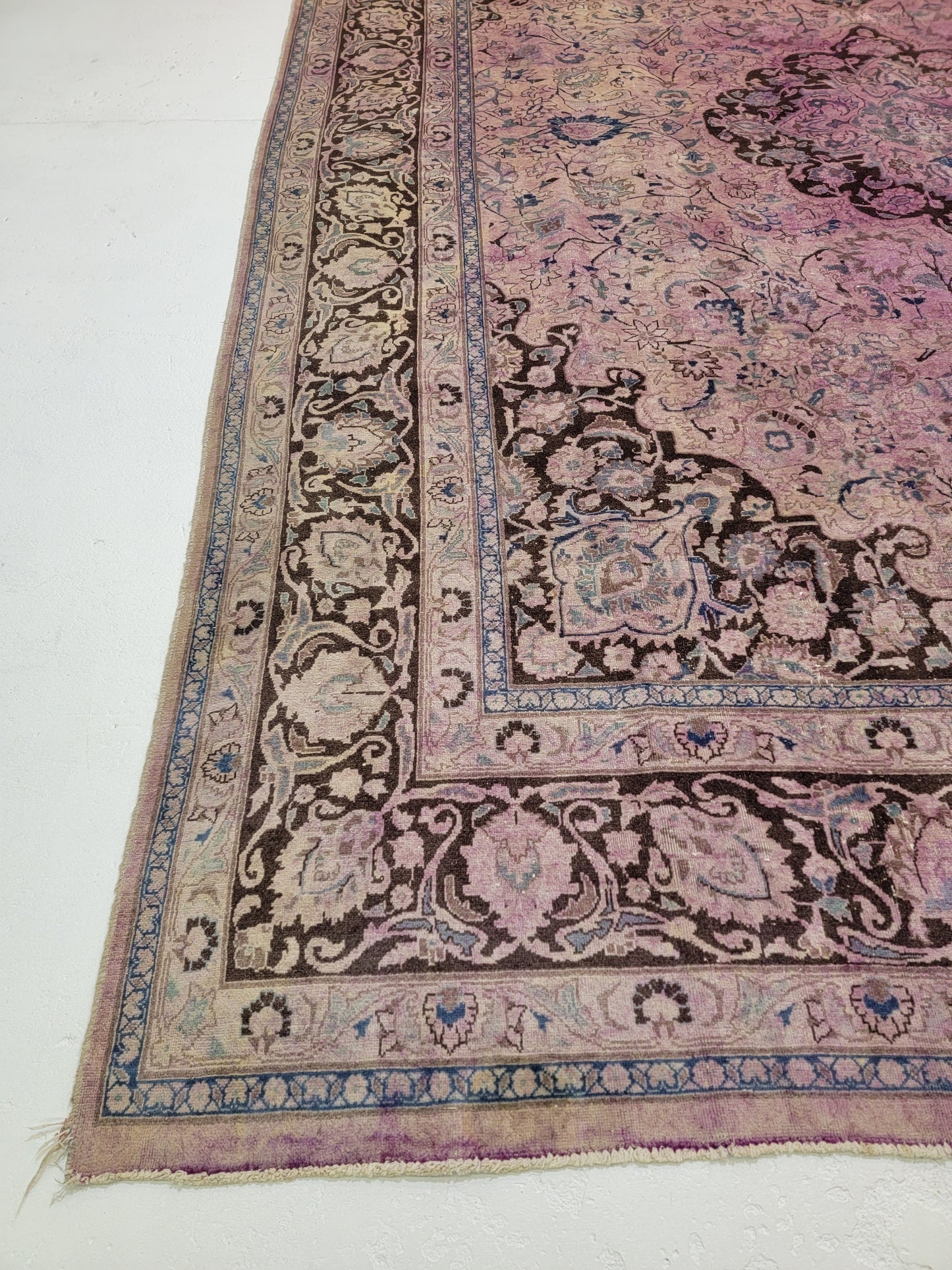 Hand-Knotted Wool Rug Mashad Over Dye 9'9" x 12'3"