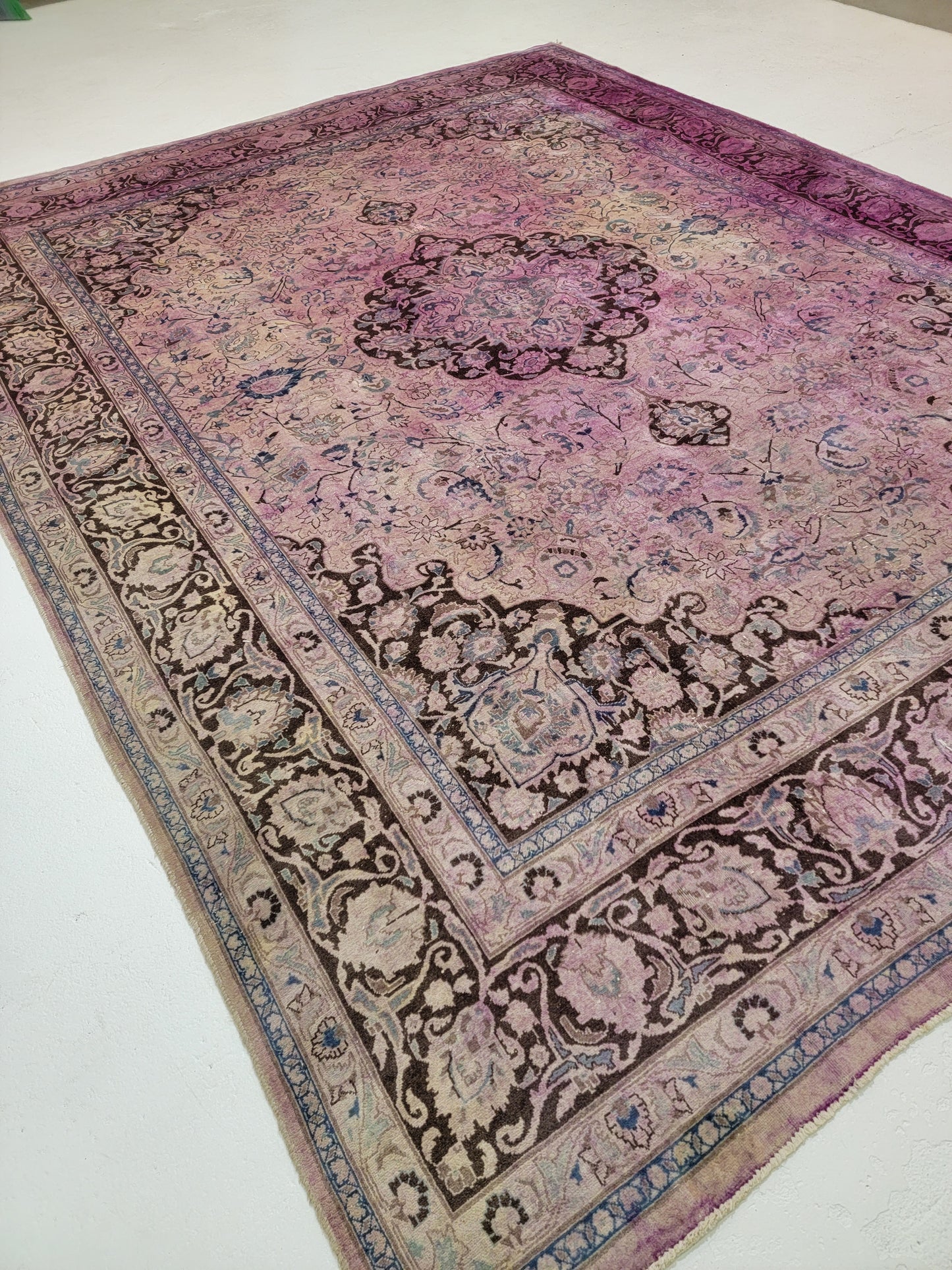 Hand-Knotted Wool Rug Mashad Over Dye 9'9" x 12'3"