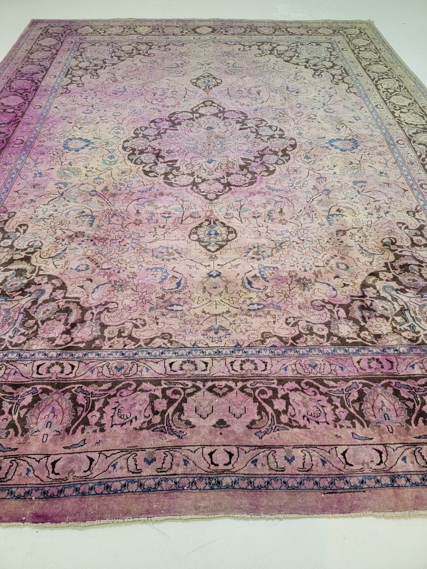 Hand-Knotted Wool Rug Mashad Over Dye 9'9" x 12'3"