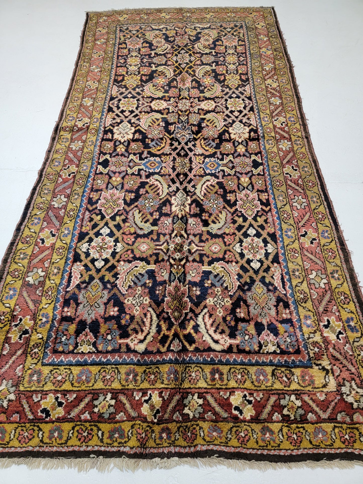 Hand-Knotted Wool Gallery Size Kurdish Sanandaj 4'7" x 10'