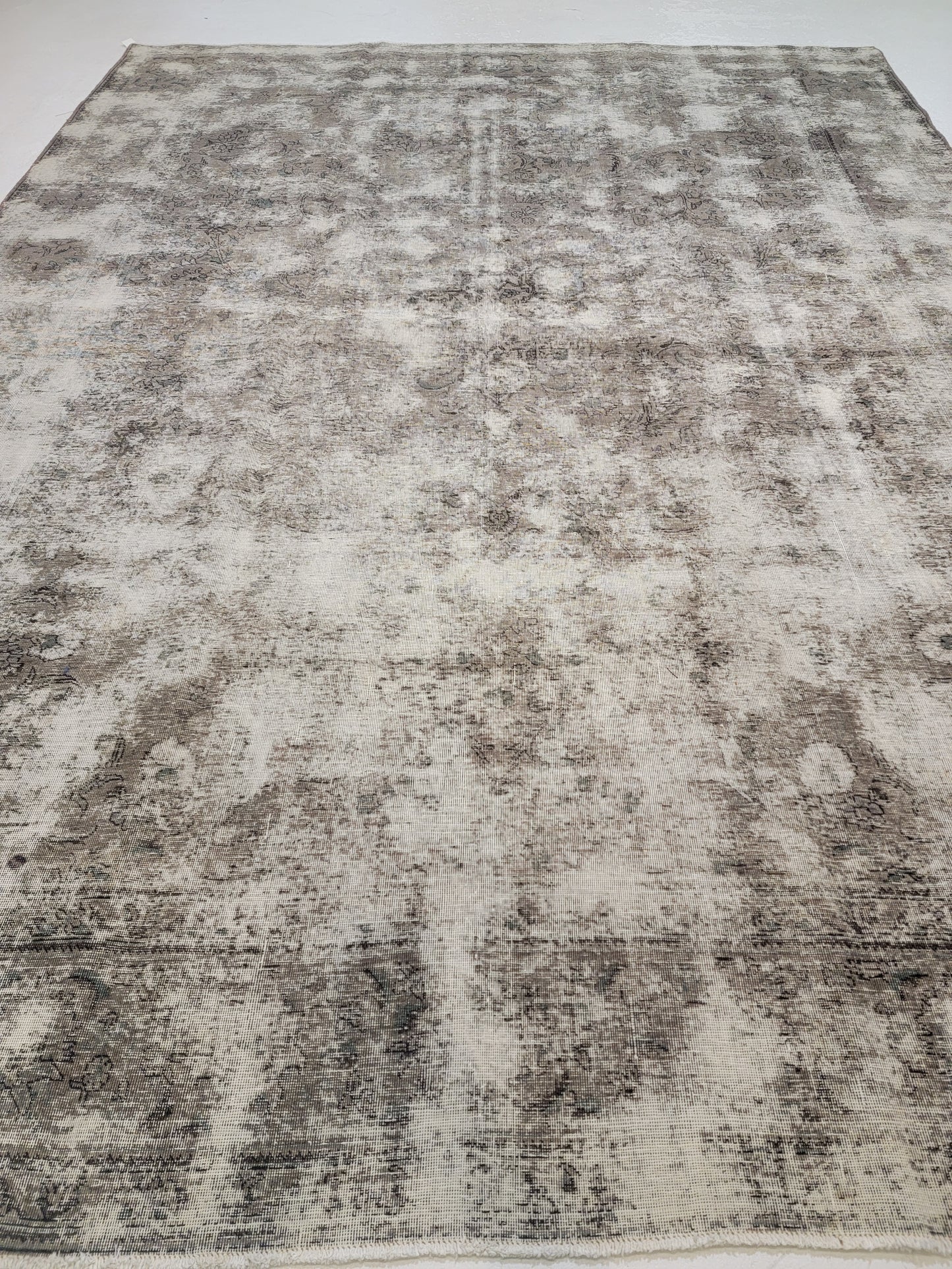 Hand-Knotted Wool Rug Tabriz Distressed Over Dye 9'6" x 12'10"