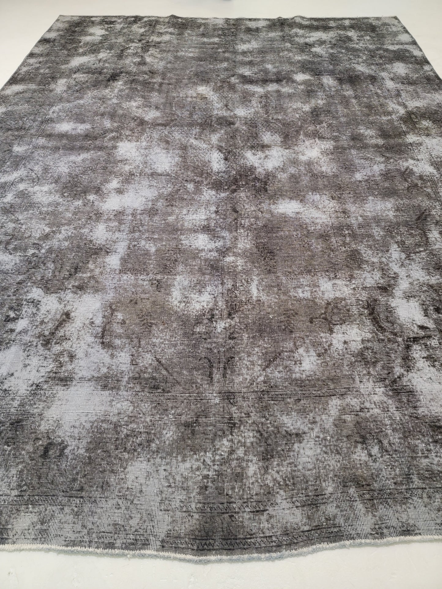 Hand-Knotted Wool Rug Tabriz Distressed Over Dye 9'7" x 12'9"