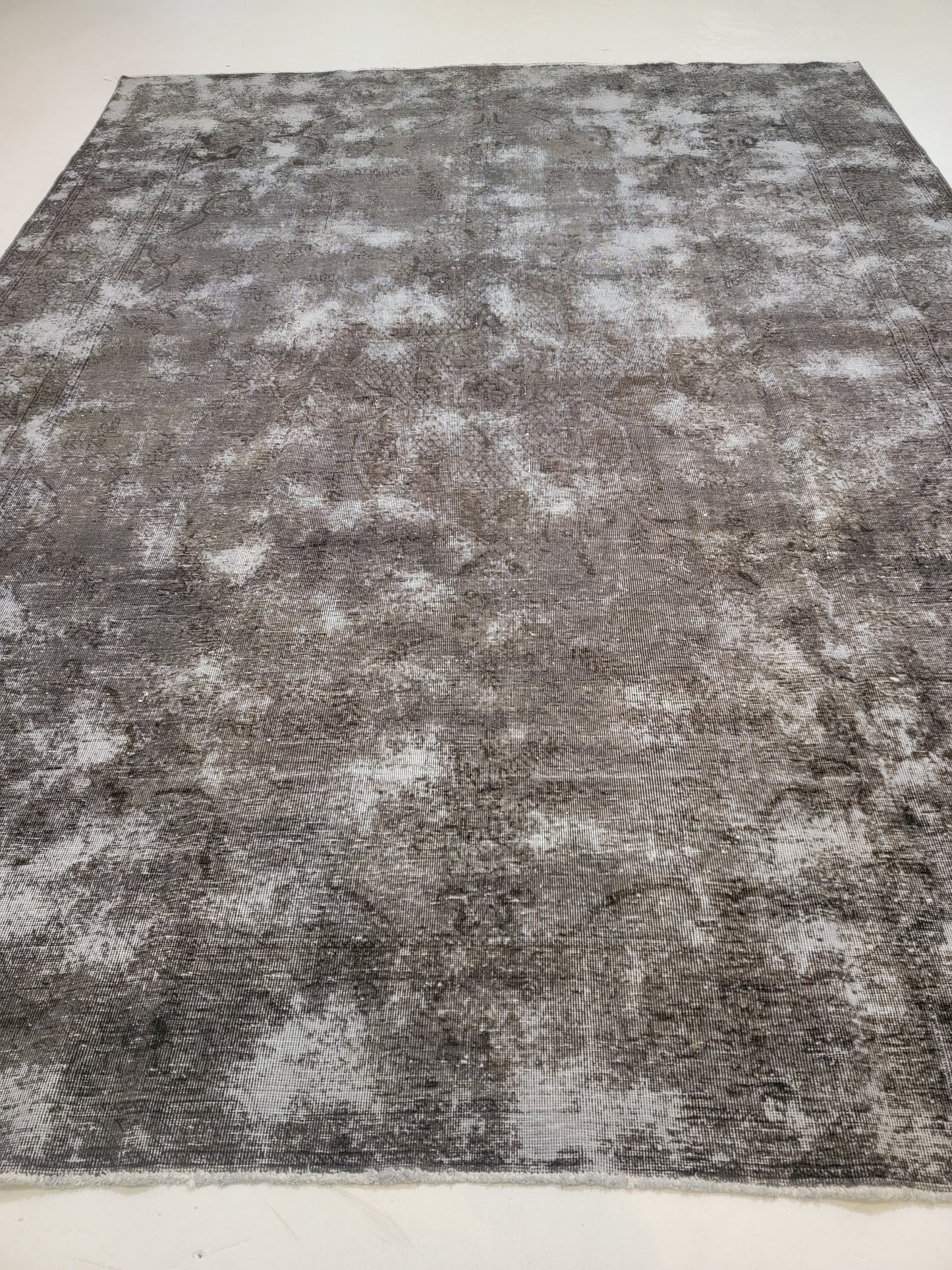 Hand-Knotted Wool Rug Tabriz Distressed Over Dye 9'7" x 12'9"