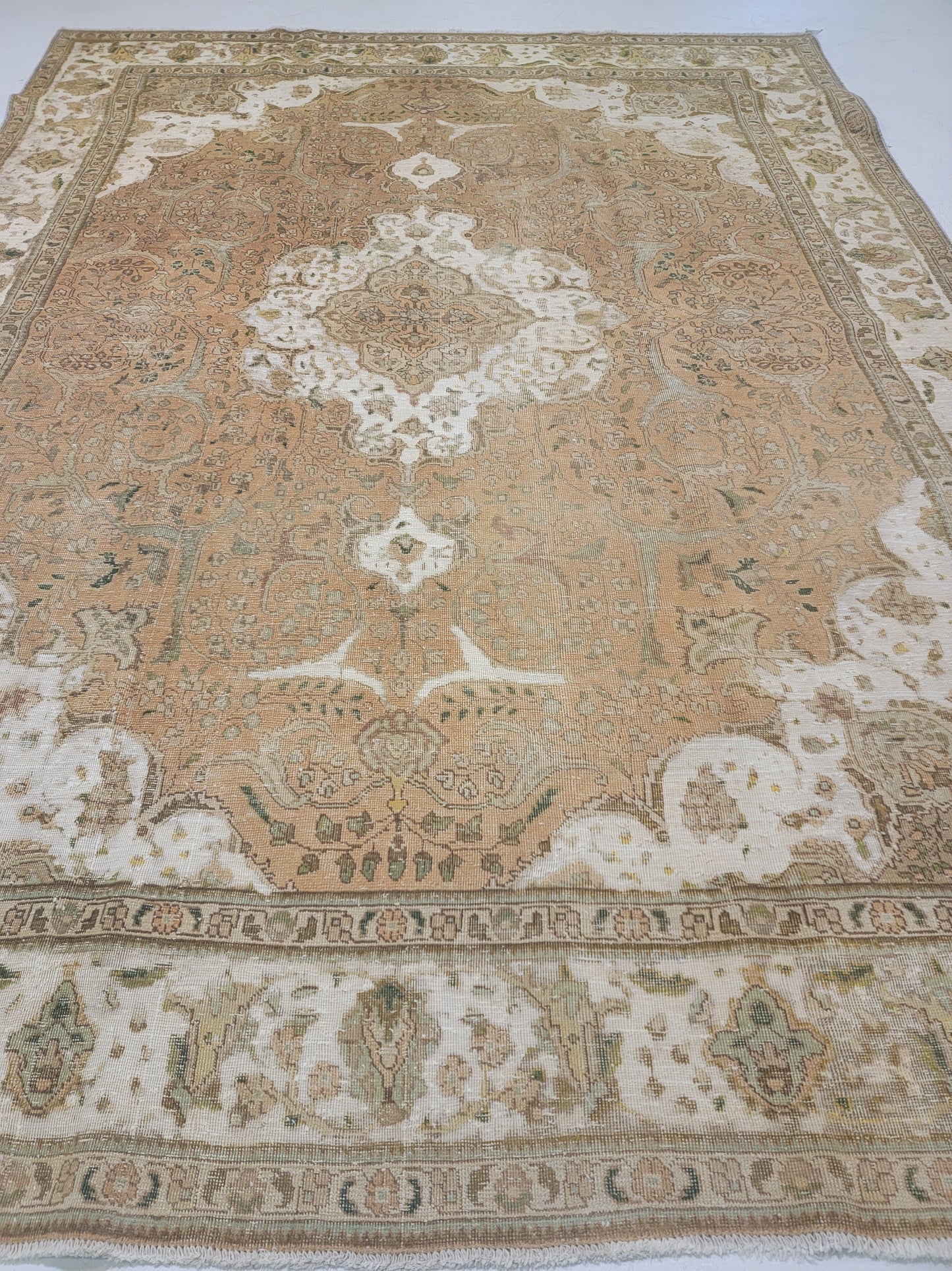Hand-Knotted Wool Rug Tabriz Distressed 8'7" x 12'8"