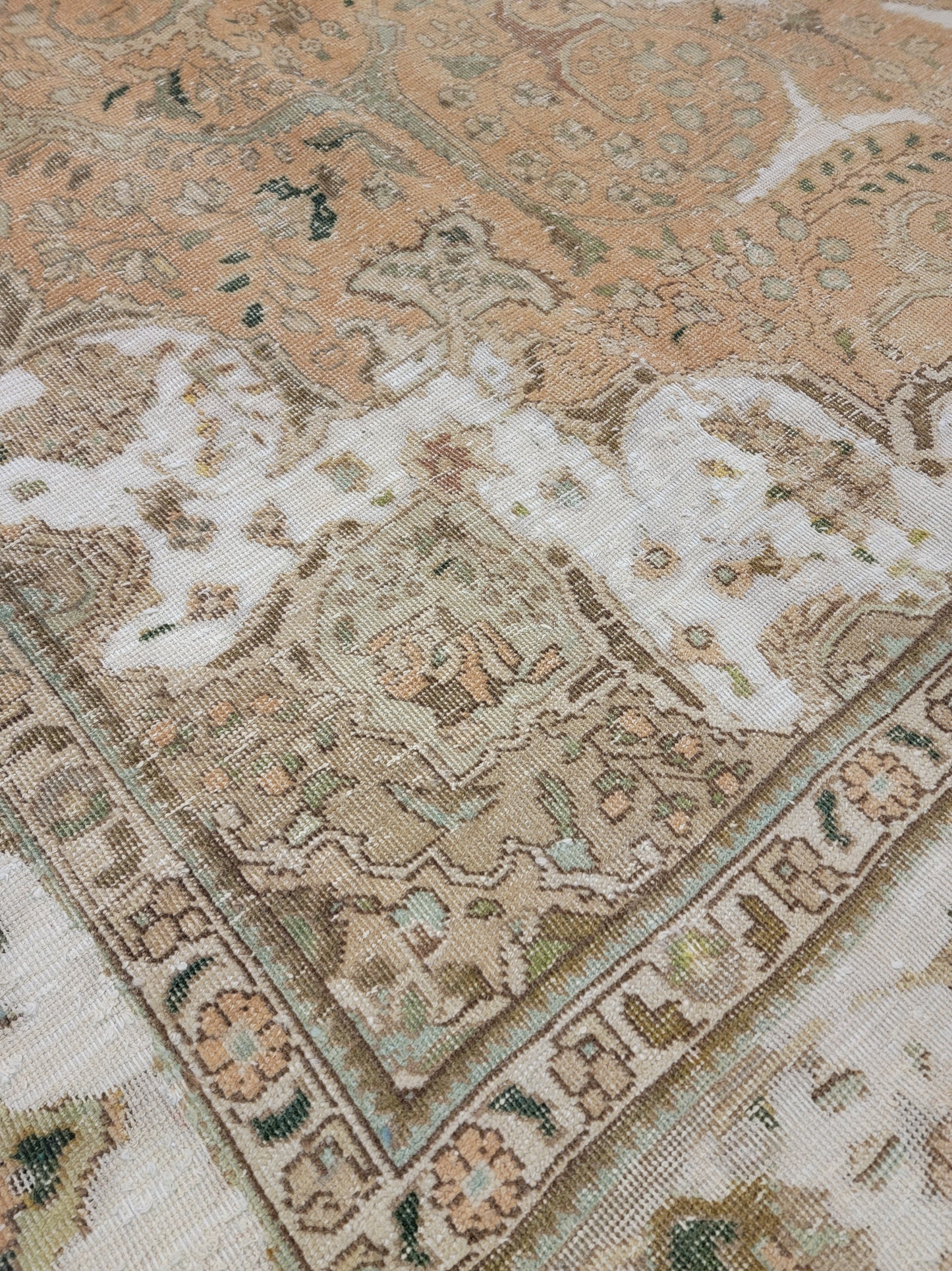 Hand-Knotted Wool Rug Tabriz Distressed 8'7" x 12'8"