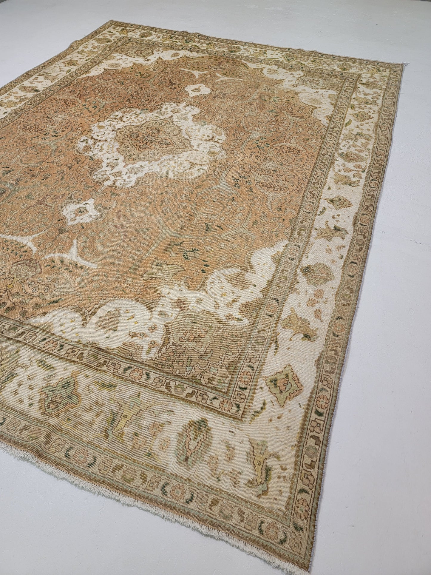 Hand-Knotted Wool Rug Tabriz Distressed 8'7" x 12'8"