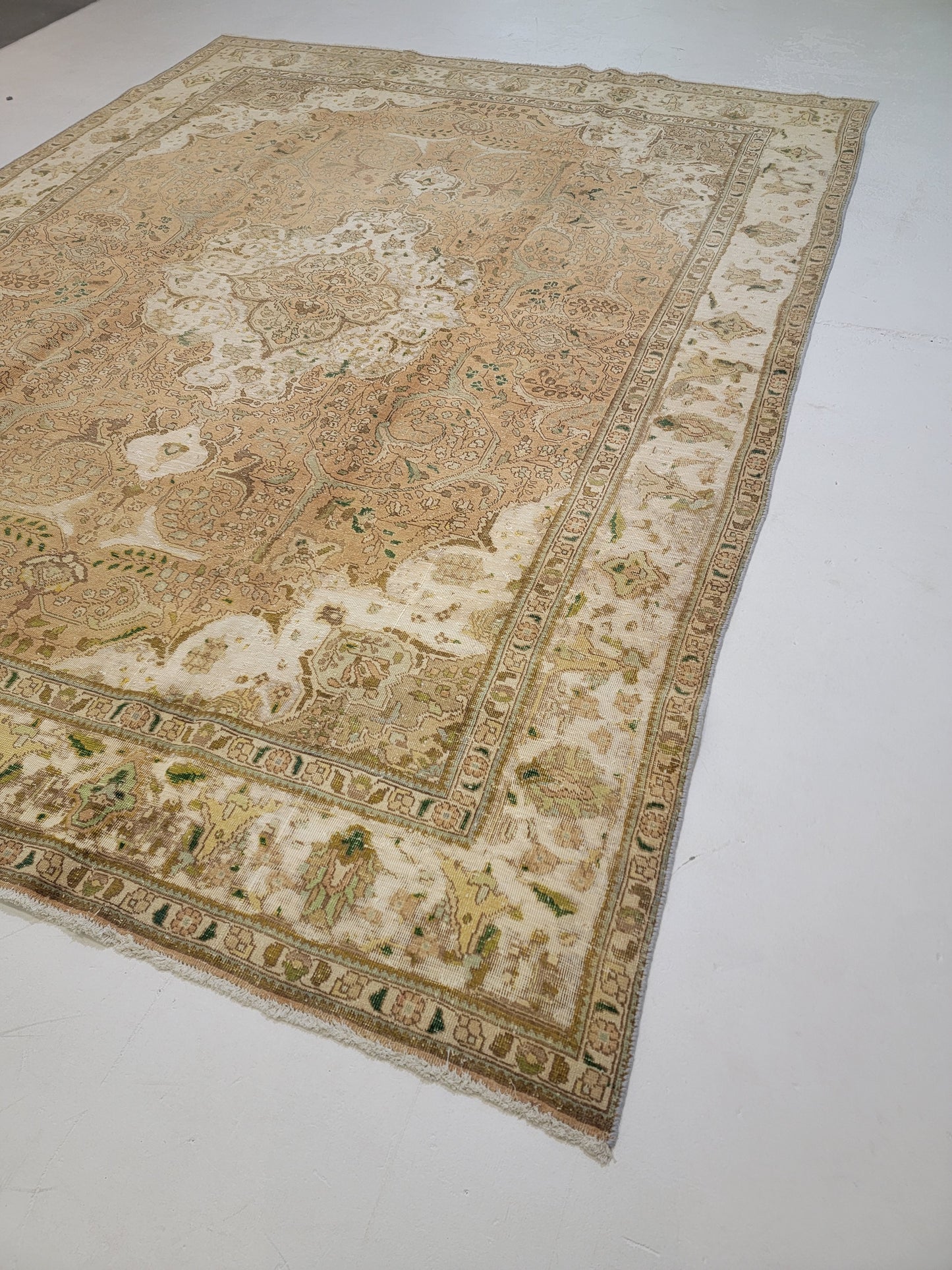 Hand-Knotted Wool Rug Tabriz Distressed 8'7" x 12'8"