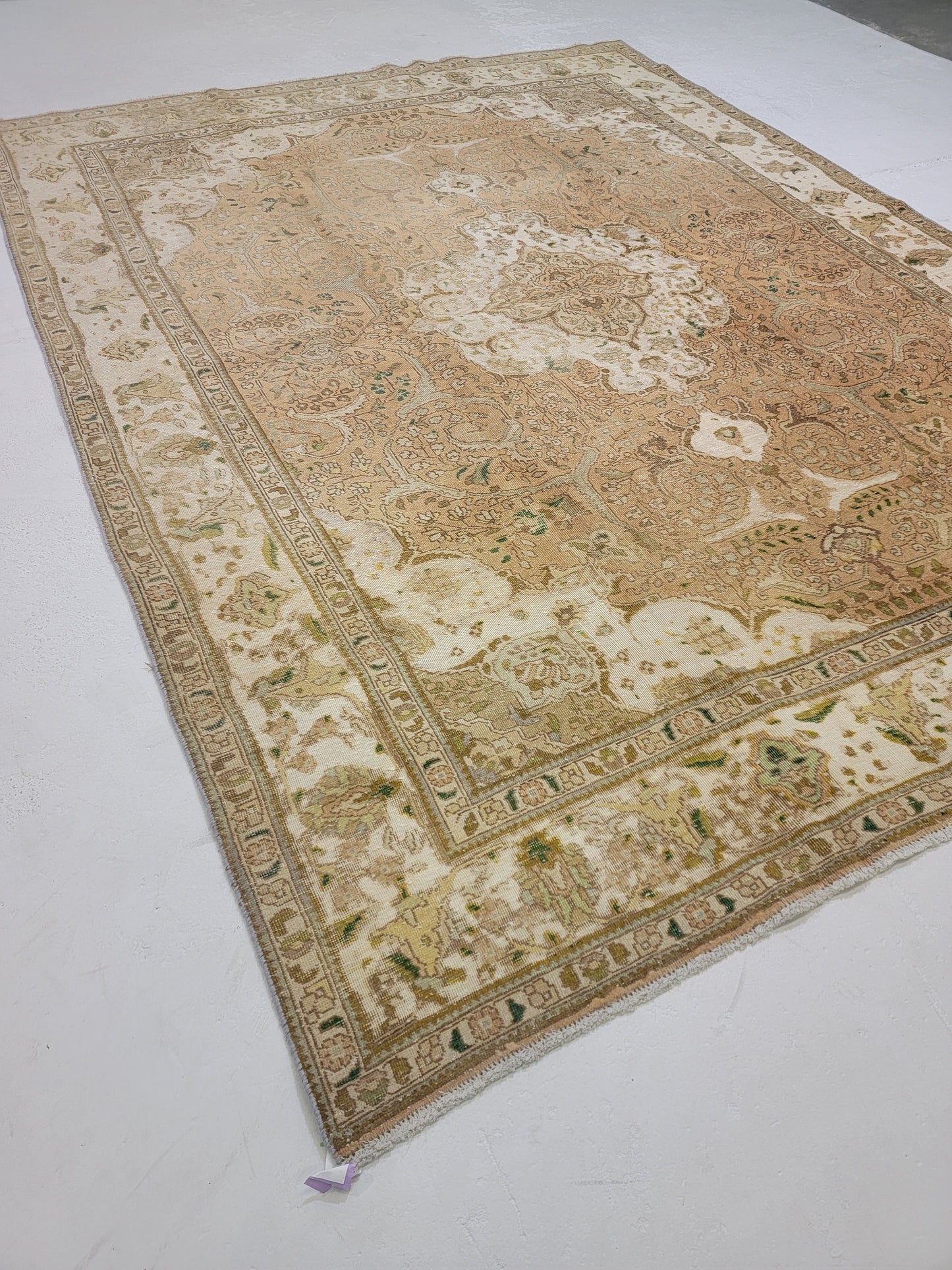 Hand-Knotted Wool Rug Tabriz Distressed 8'7" x 12'8"