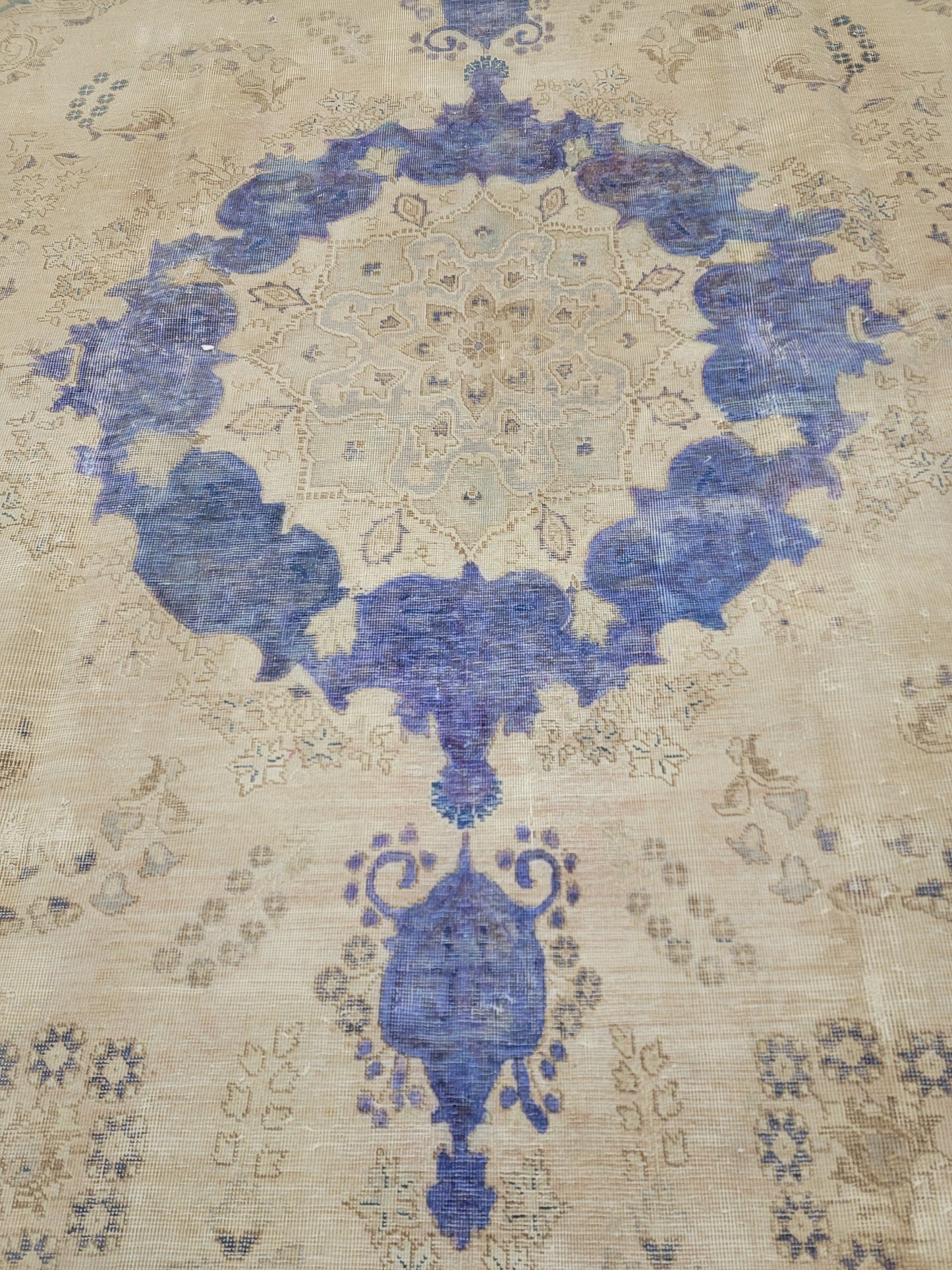 Hand-Knotted Wool Rug Tabriz Distressed 9'6" x 12'9"
