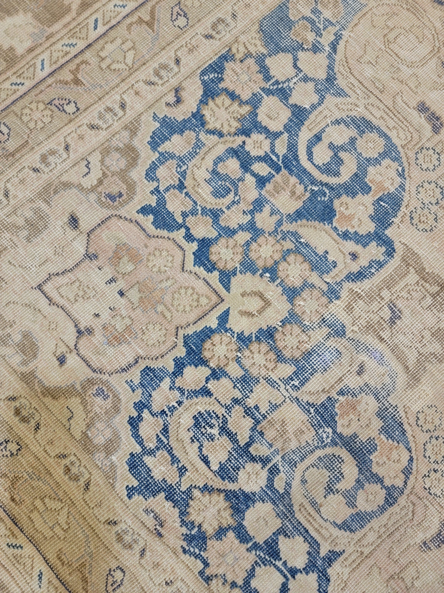 Hand-Knotted Wool Rug Tabriz Distressed 9'6" x 12'9"