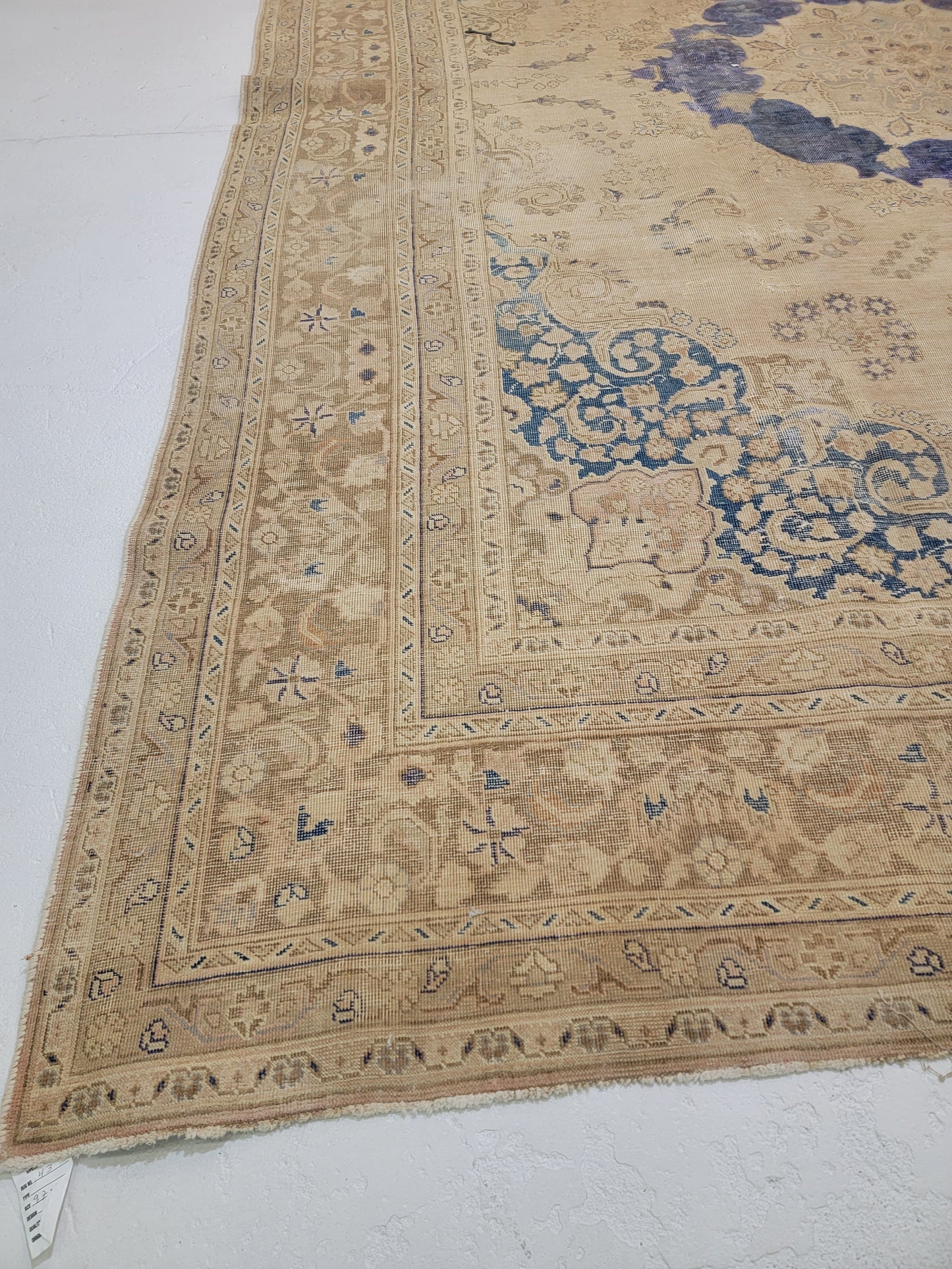 Hand-Knotted Wool Rug Tabriz Distressed 9'6" x 12'9"