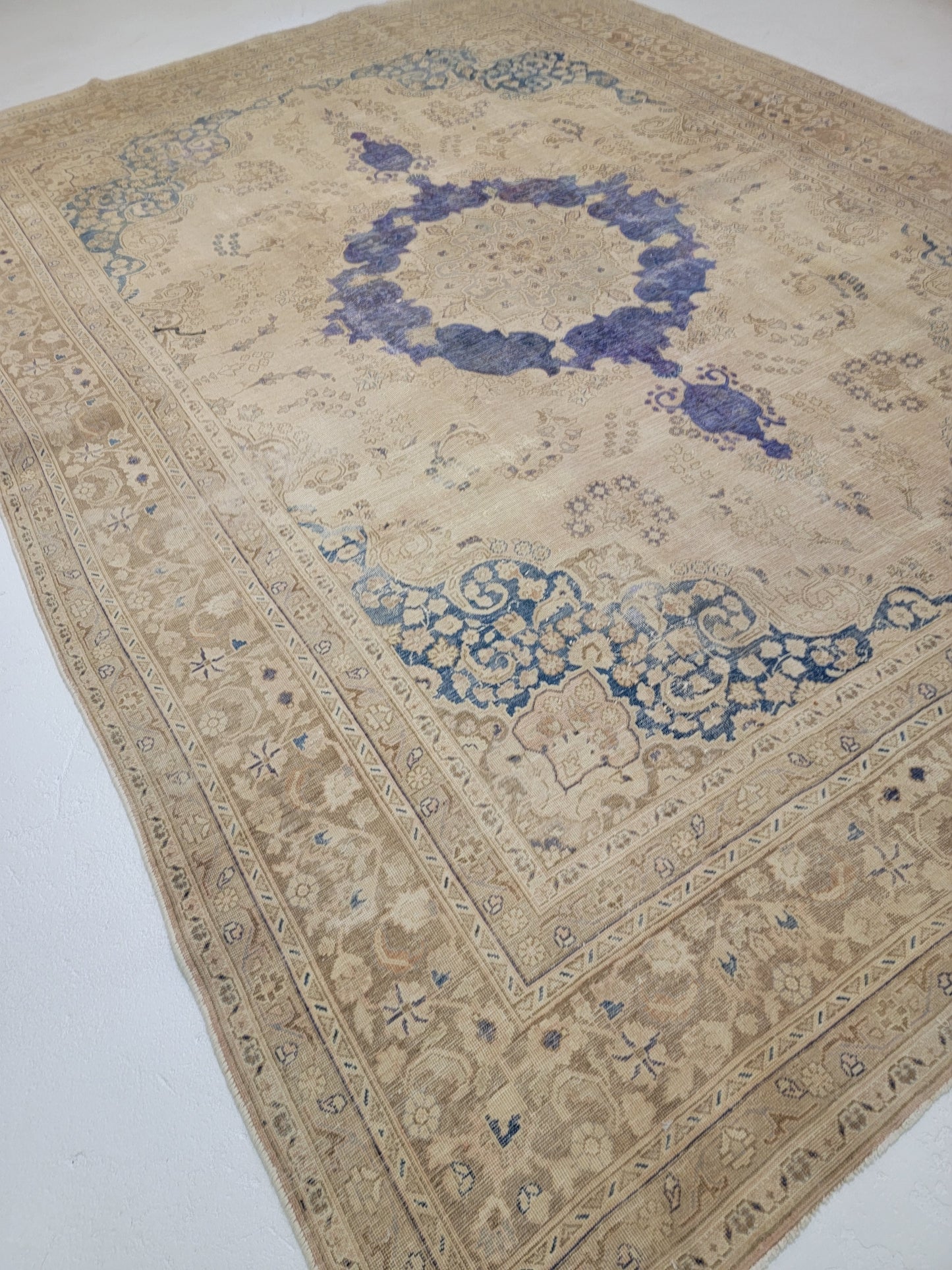 Hand-Knotted Wool Rug Tabriz Distressed 9'6" x 12'9"