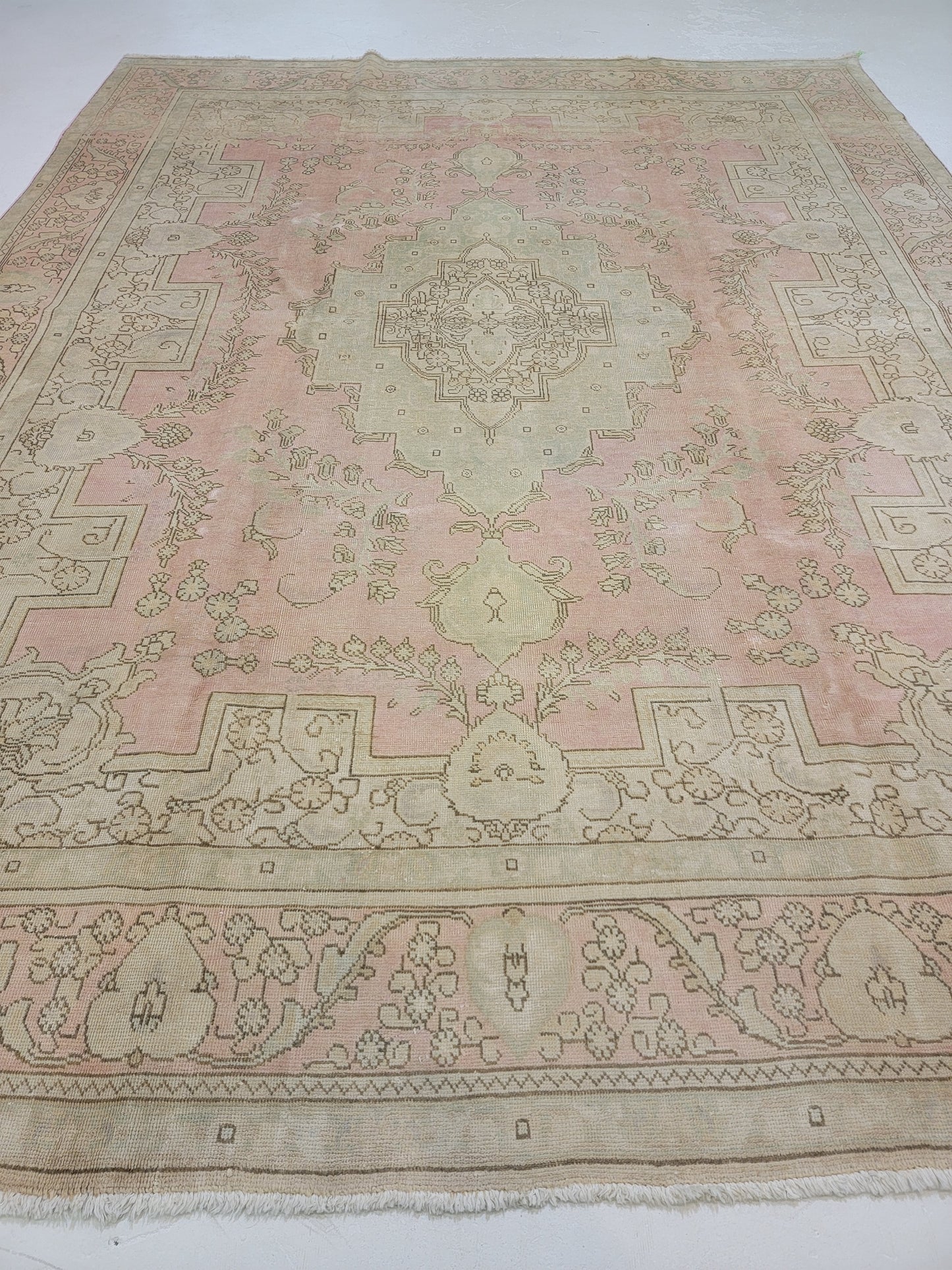 Hand-Knotted Wool Rug Tabriz Distressed 9'8" x 12'5"