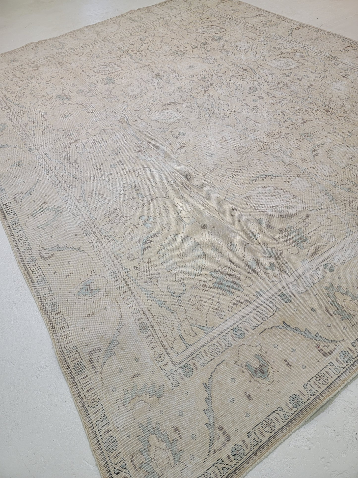 Hand-Knotted Wool Rug Tabriz Distressed 9'8" x 12'10"