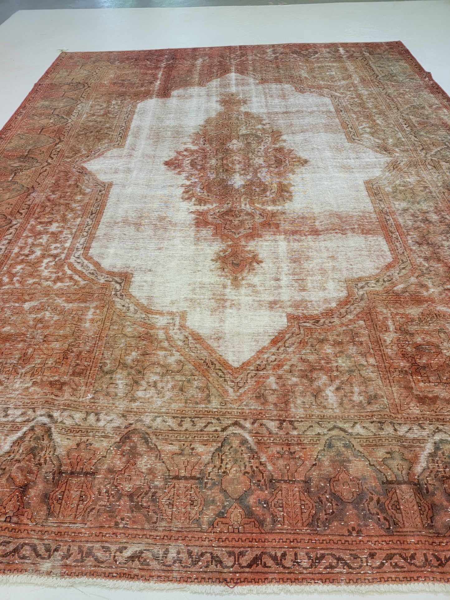 Hand-Knotted Wool Rug Tabriz Distressed 9'7" x 13'2"