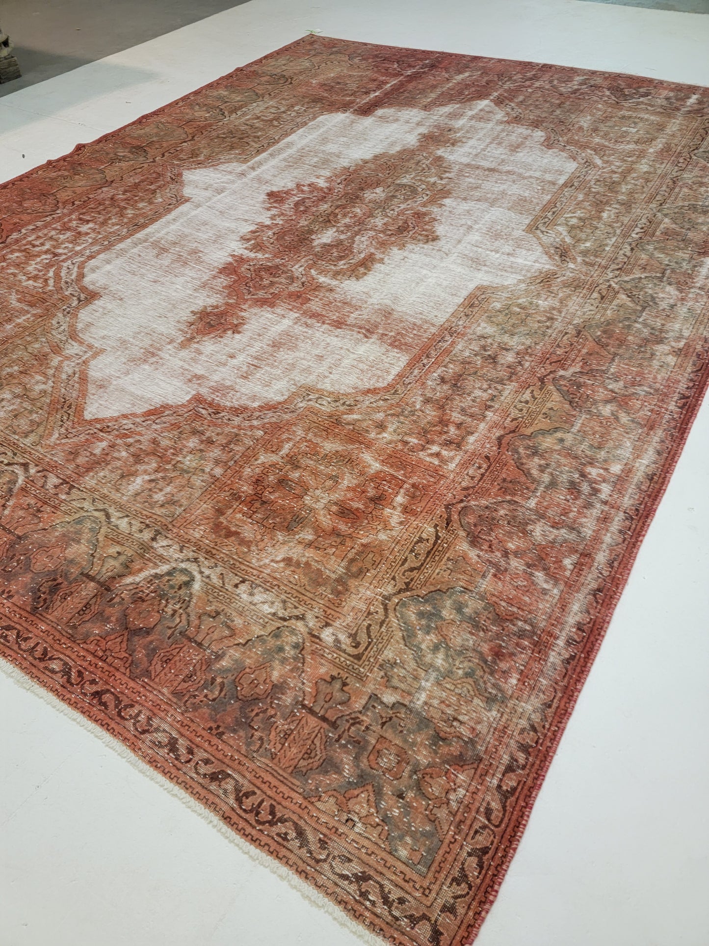Hand-Knotted Wool Rug Tabriz Distressed 9'7" x 13'2"