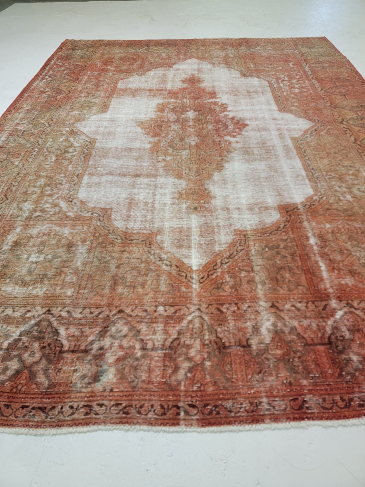 Hand-Knotted Wool Rug Tabriz Distressed 9'7" x 13'2"