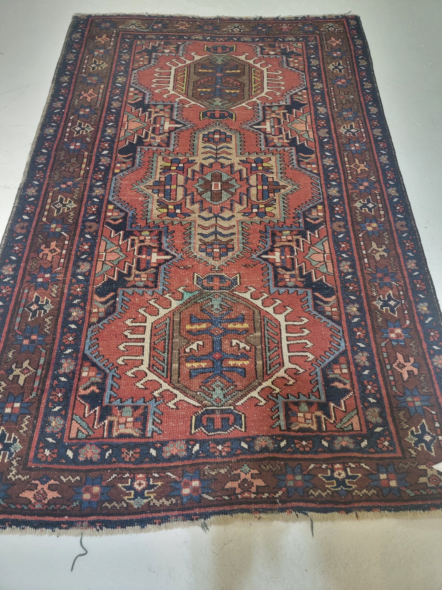 Hand-Knotted Wool Rug Heriz Karajeh 3' x 4'8"