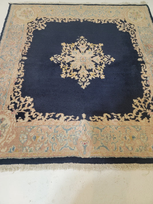 Hand-Knotted Wool Rug Kerman 4' x 4'4"