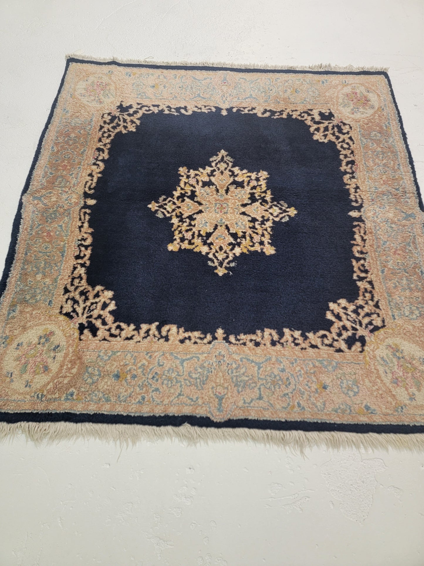 Hand-Knotted Wool Rug Kerman 4' x 4'4"