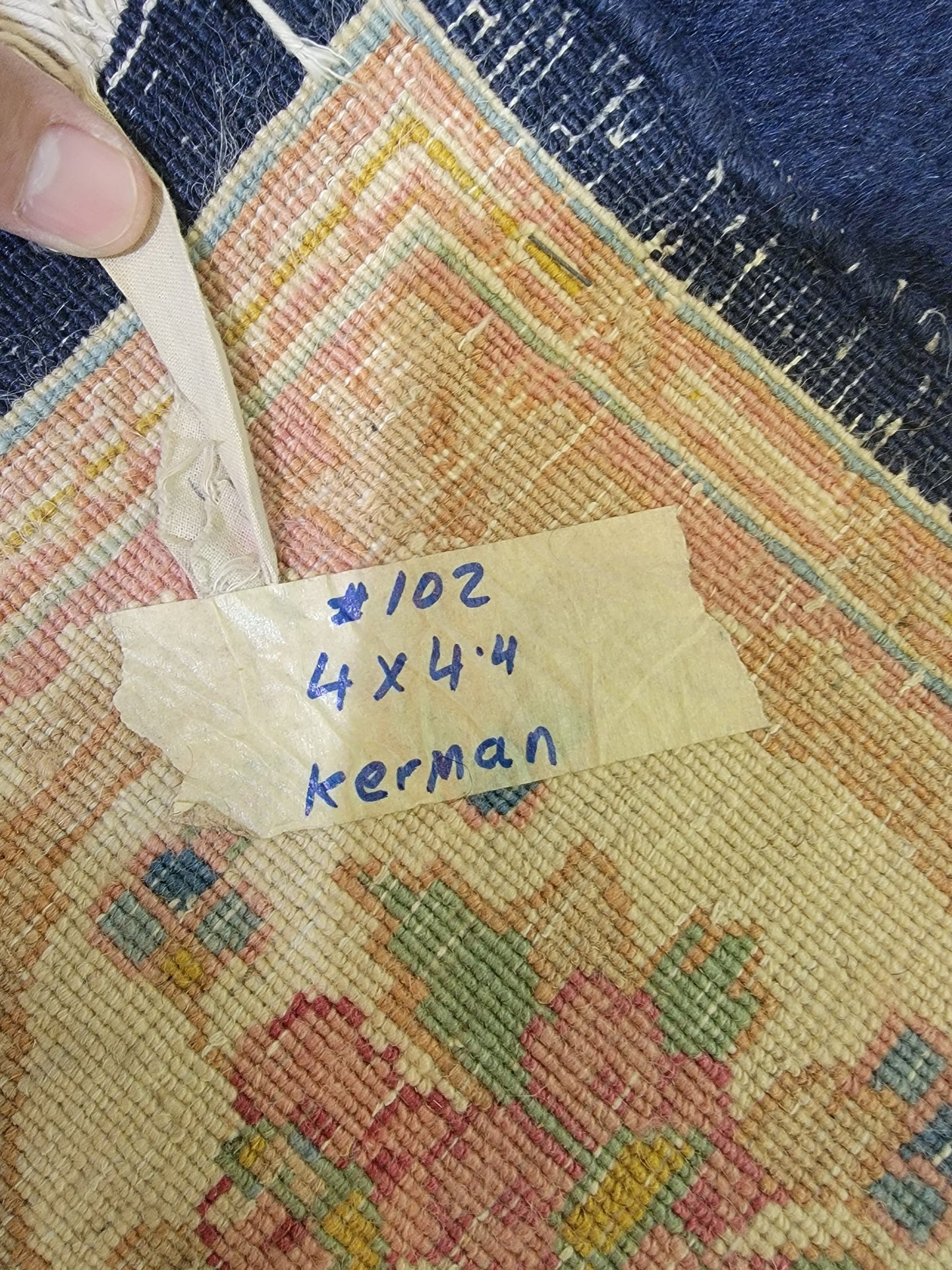 Hand-Knotted Wool Rug Kerman 4' x 4'4"