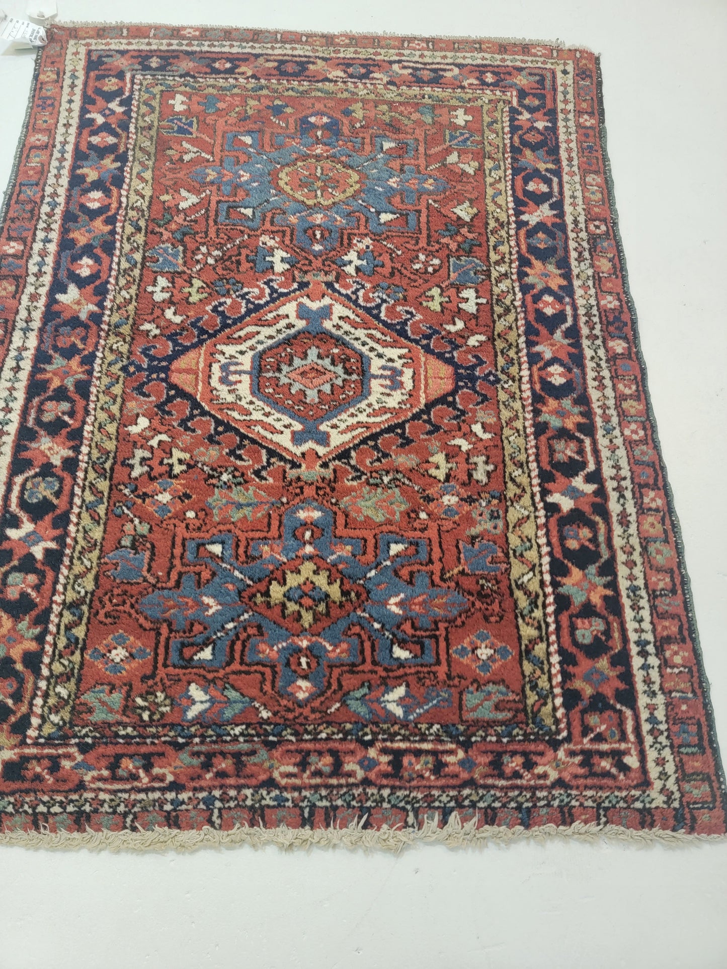 Antique Hand-Knotted Wool Rug Heriz Karajeh 3'4" x 4'4"