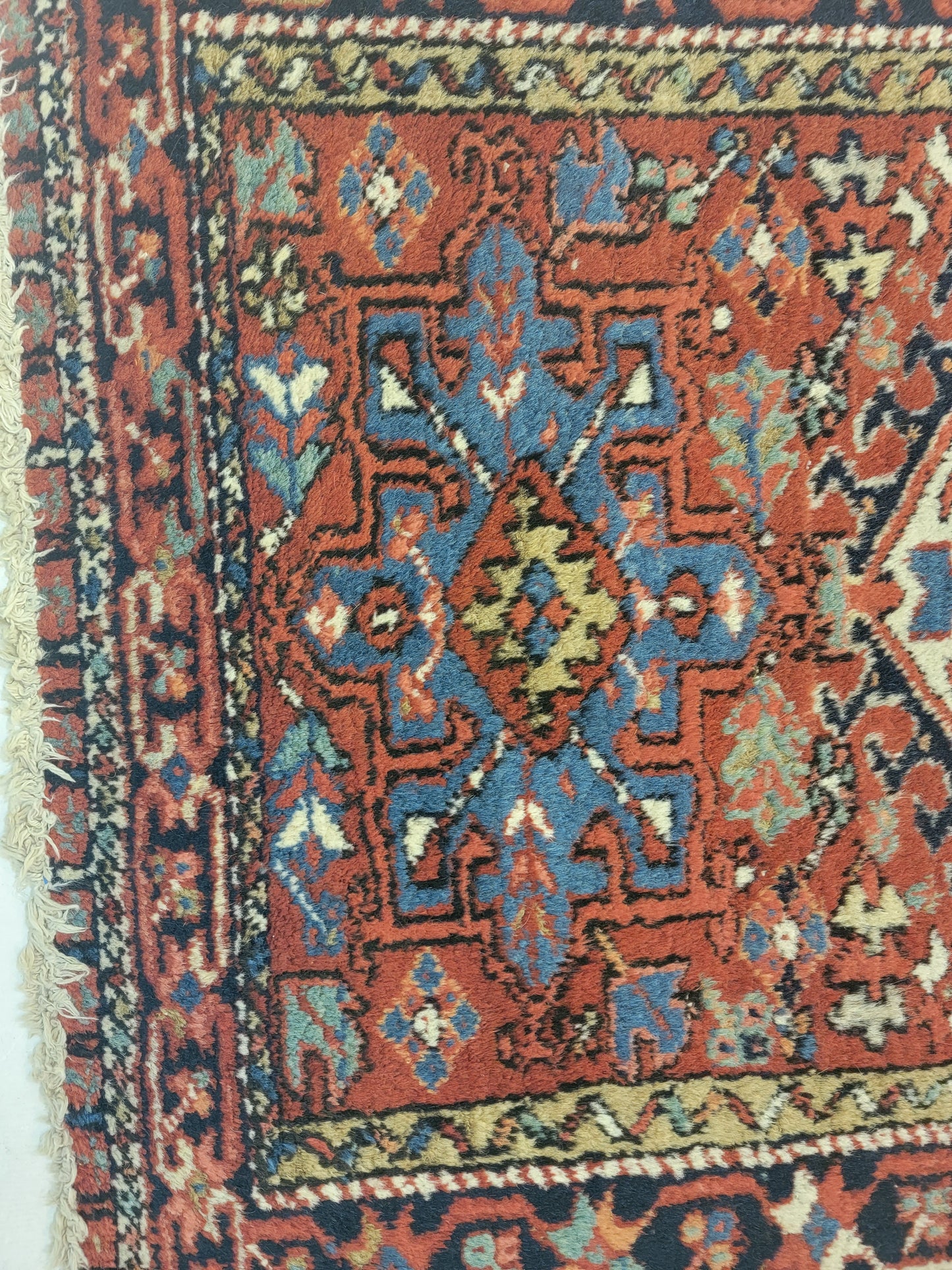 Antique Hand-Knotted Wool Rug Heriz Karajeh 3'4" x 4'4"
