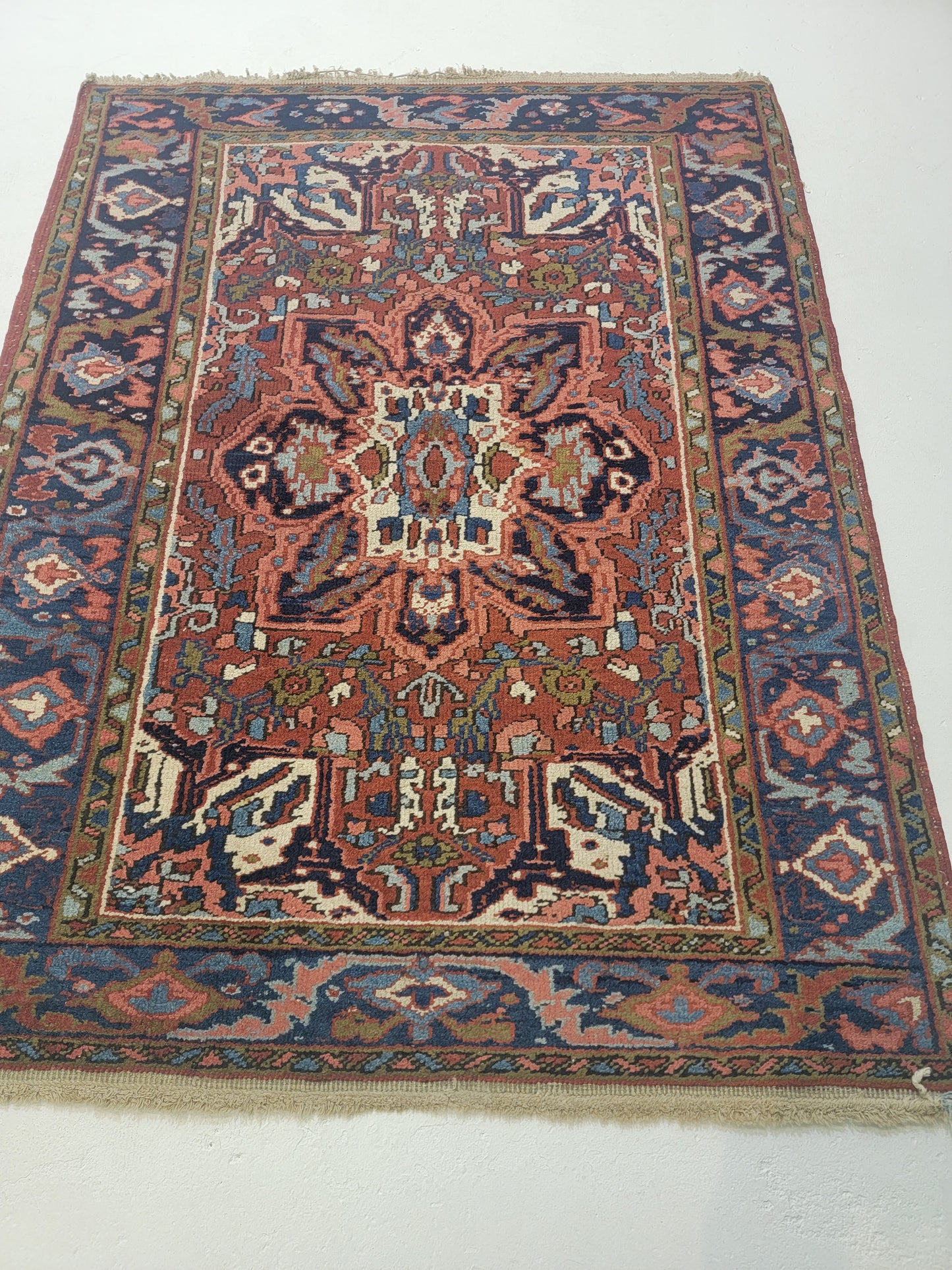 Hand-Knotted Wool Rug Heriz 3'5" x 4'2"