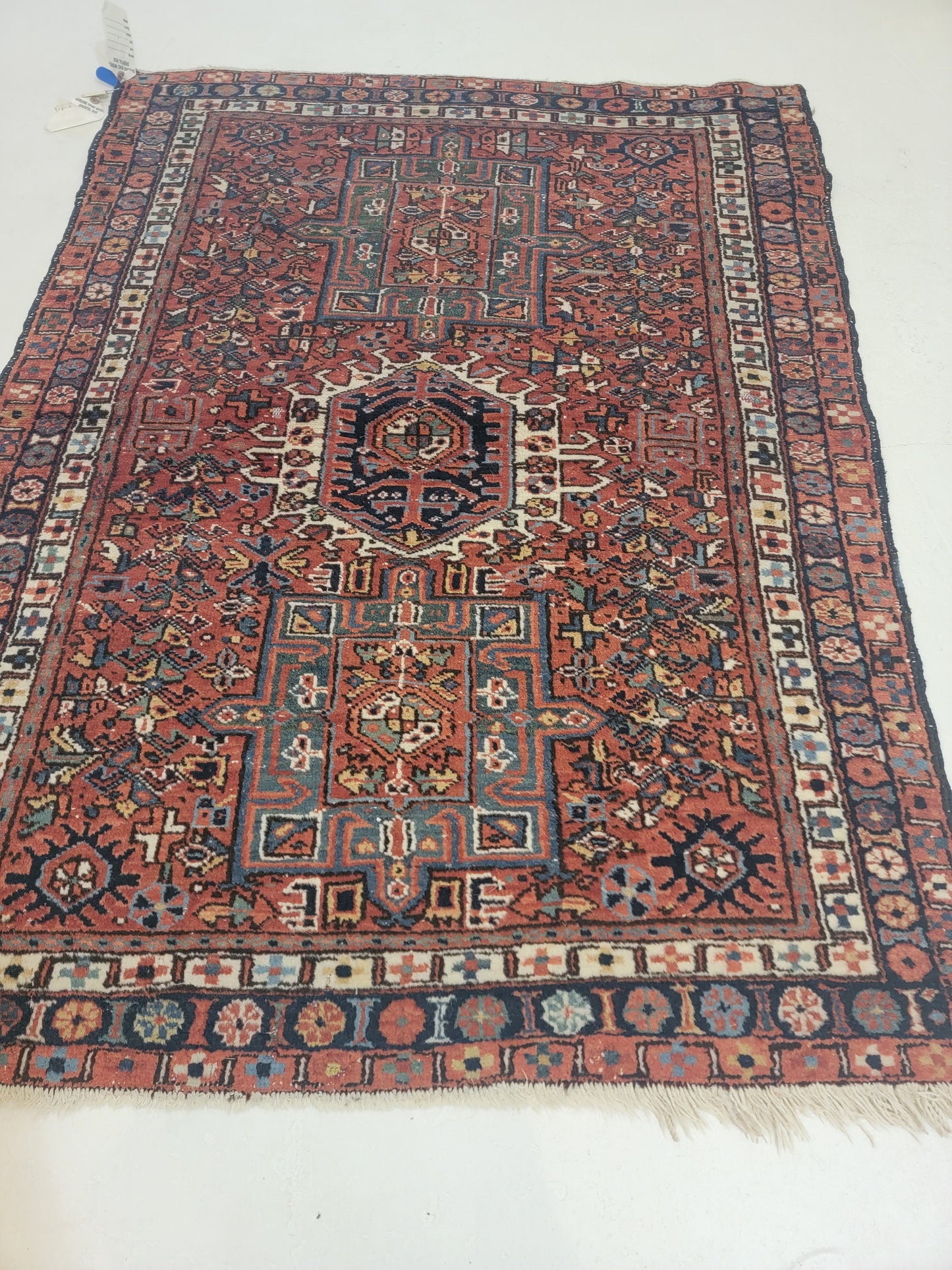 Hand-Knotted Wool Rug Heriz Karajeh 4' x 5'