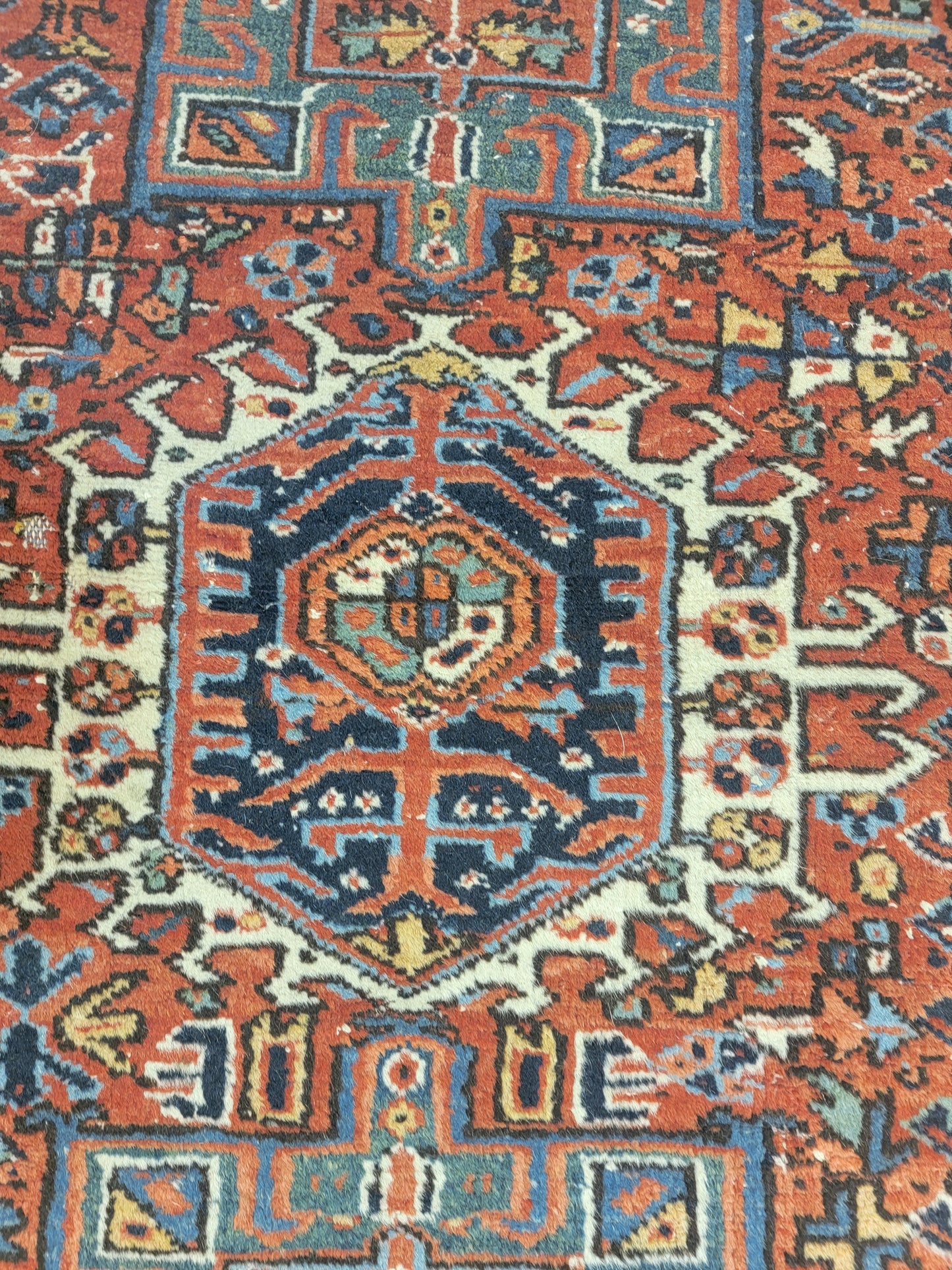 Hand-Knotted Wool Rug Heriz Karajeh 4' x 5'