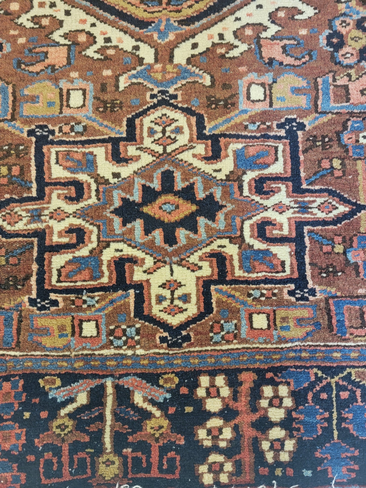 Hand-Knotted Wool Rug Heriz Karajeh 3'9" x 4'3"